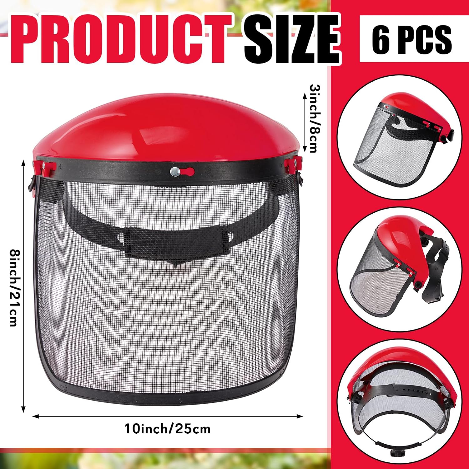 Amylove 2 Pcs Safety Face Shield with Mesh Weed Whacking Face Shield Masks Chainsaw Gardening Weed Mover Protection (Red) - Image 1