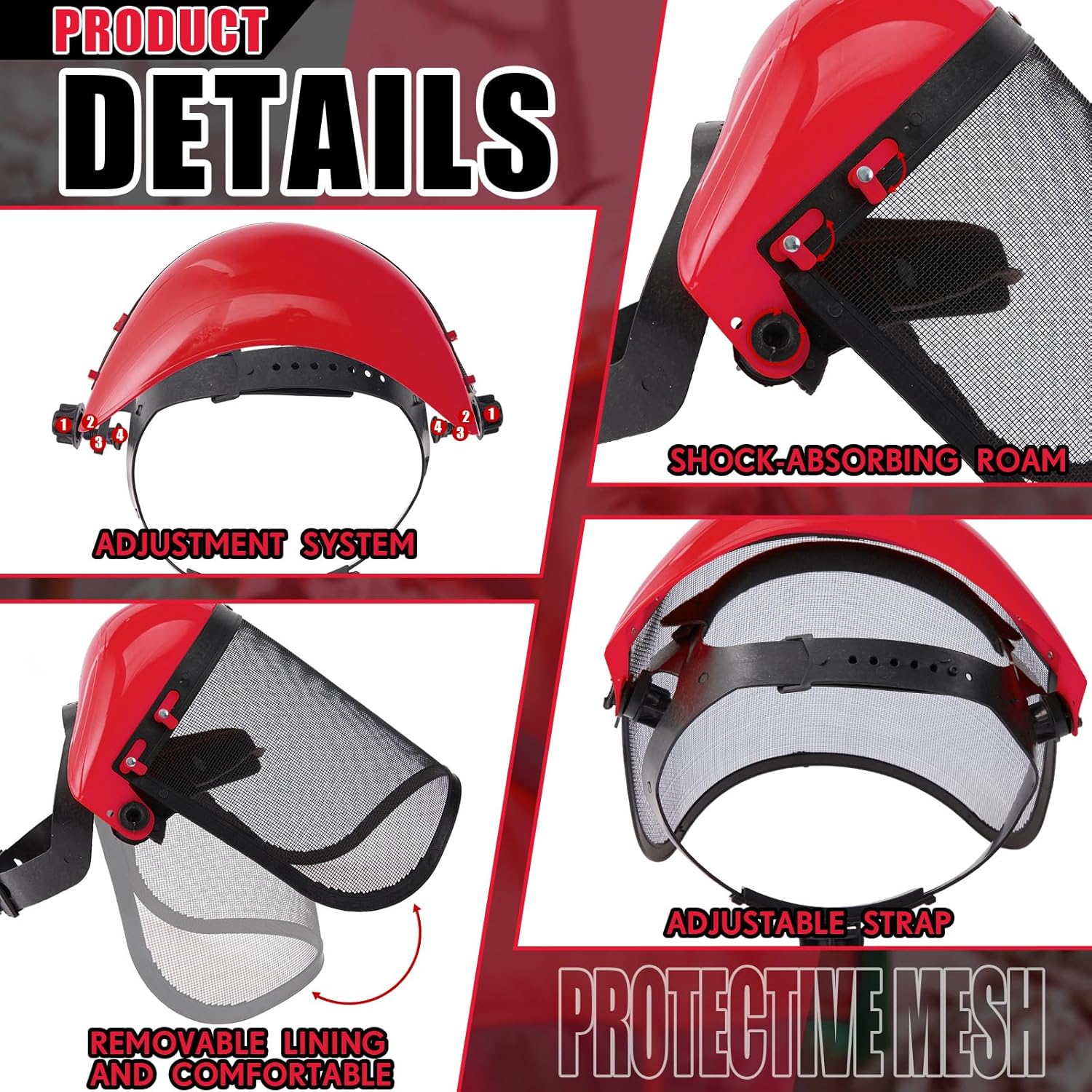 Amylove 2 Pcs Safety Face Shield with Mesh Weed Whacking Face Shield Masks Chainsaw Gardening Weed Mover Protection (Red) - Image 2