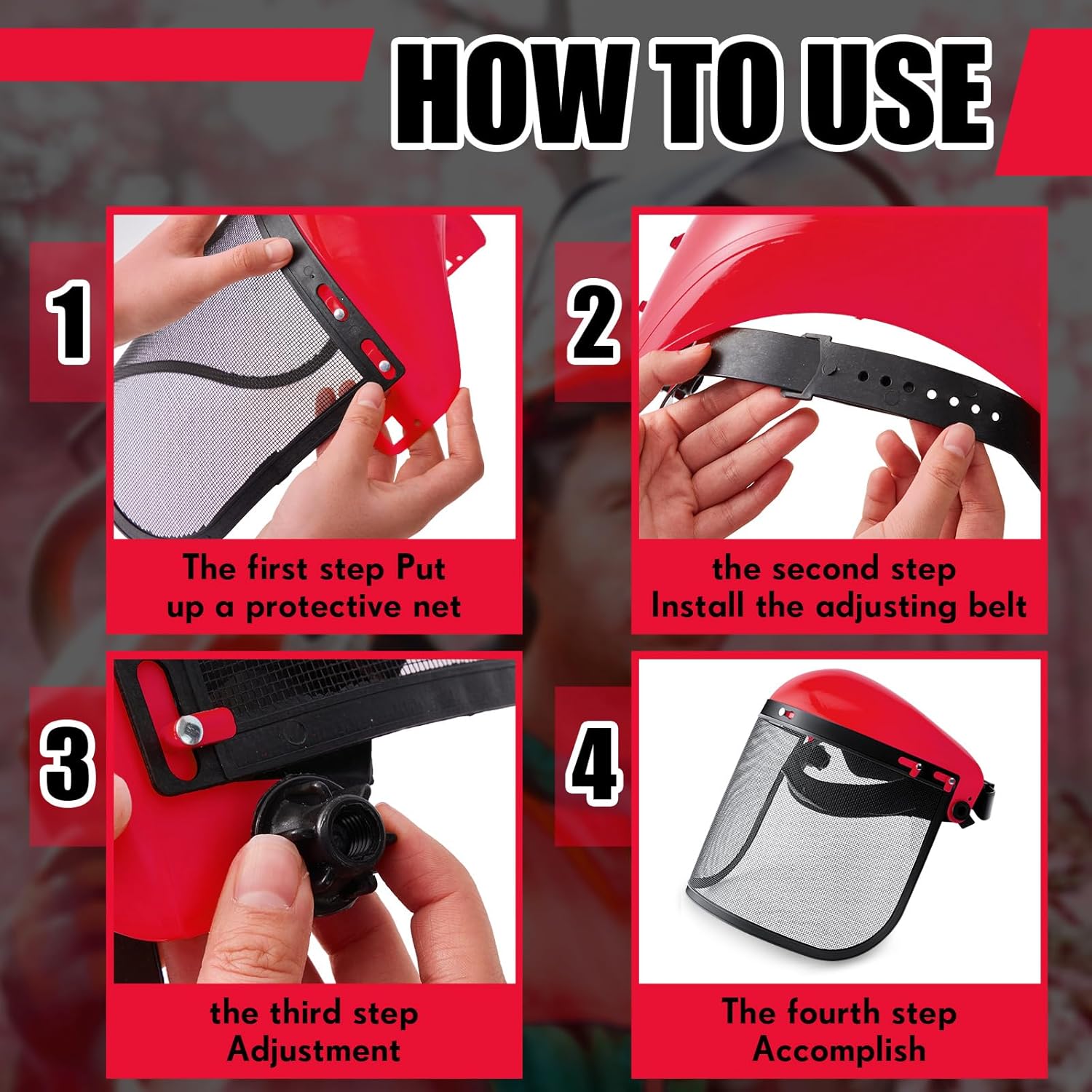 Amylove 2 Pcs Safety Face Shield with Mesh Weed Whacking Face Shield Masks Chainsaw Gardening Weed Mover Protection (Red) - Image 3