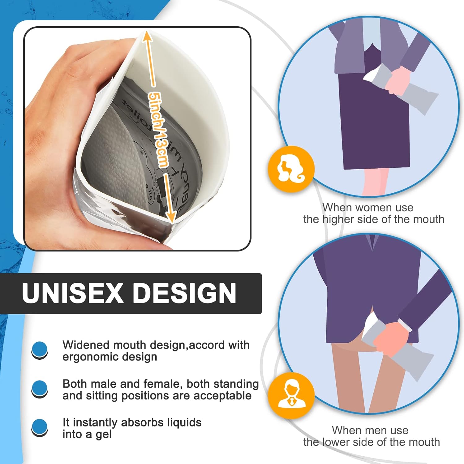 Amylove 100/150 Pcs Disposable Pee Bags Bulk 700cc Portable Urine Bags Men Women Emergency Toilet Traffic Jam Vomit Pouches for Camping Road Trip Driver Travel Outdoor Pregnant Patient - Image 5