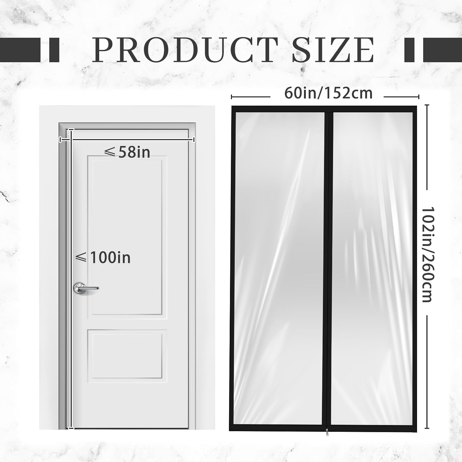 Amylove Zipper 60 x 102 Inch Dust Barrier Door Kit Construction Door Barrier 5 x 8.5 ft Reusable Plastic Curtain Cover Containment Standard Doorway Temporary Wall Screen Sheeting for Bathroom Hallway - Image 1