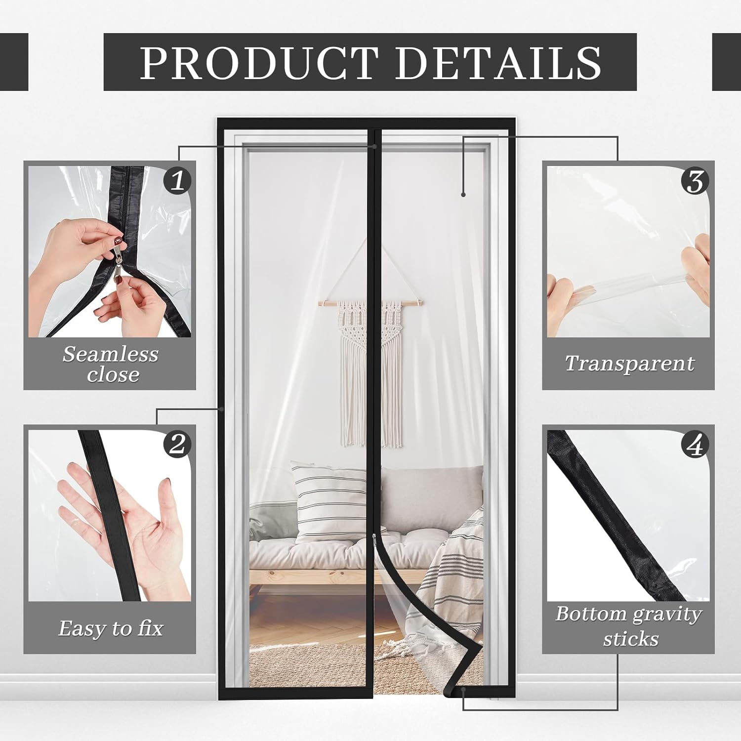 Amylove Zipper 60 x 102 Inch Dust Barrier Door Kit Construction Door Barrier 5 x 8.5 ft Reusable Plastic Curtain Cover Containment Standard Doorway Temporary Wall Screen Sheeting for Bathroom Hallway - Image 2
