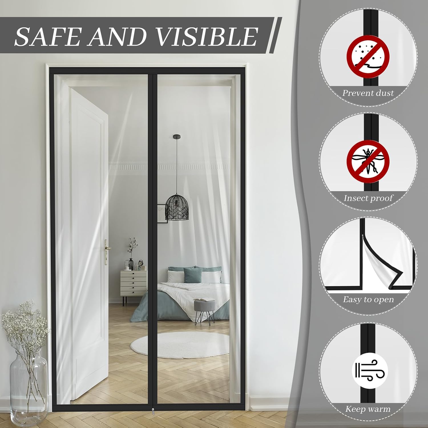 Amylove Zipper 60 x 102 Inch Dust Barrier Door Kit Construction Door Barrier 5 x 8.5 ft Reusable Plastic Curtain Cover Containment Standard Doorway Temporary Wall Screen Sheeting for Bathroom Hallway - Image 4