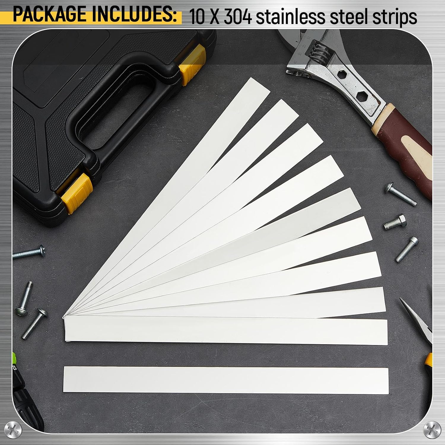 Amylove 10 Pcs Metal Strips Shim Stock Metal Sheet Shims Gap Filler Trim Strip 0.02'' Thickness(Stainless Steel,1'' Width) - Image 2