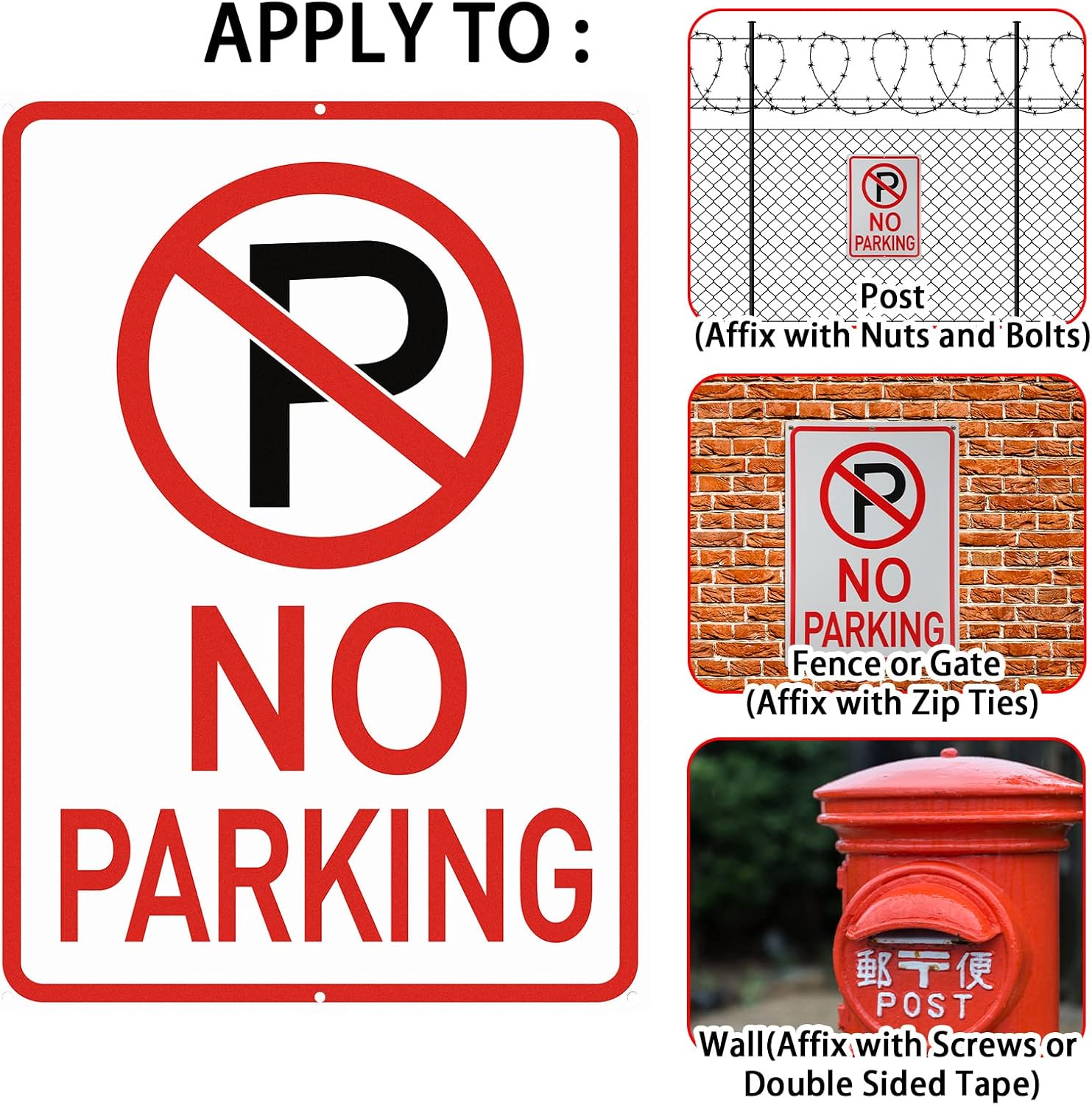 Amylove 6 Pcs No Parking Signs with Symbol, 14 x 10 Inches Reflective Rust Free Aluminum Sign, UV Protected, Weather Resistant, Waterproof, Durable Ink, Easy to Mount - Image 4