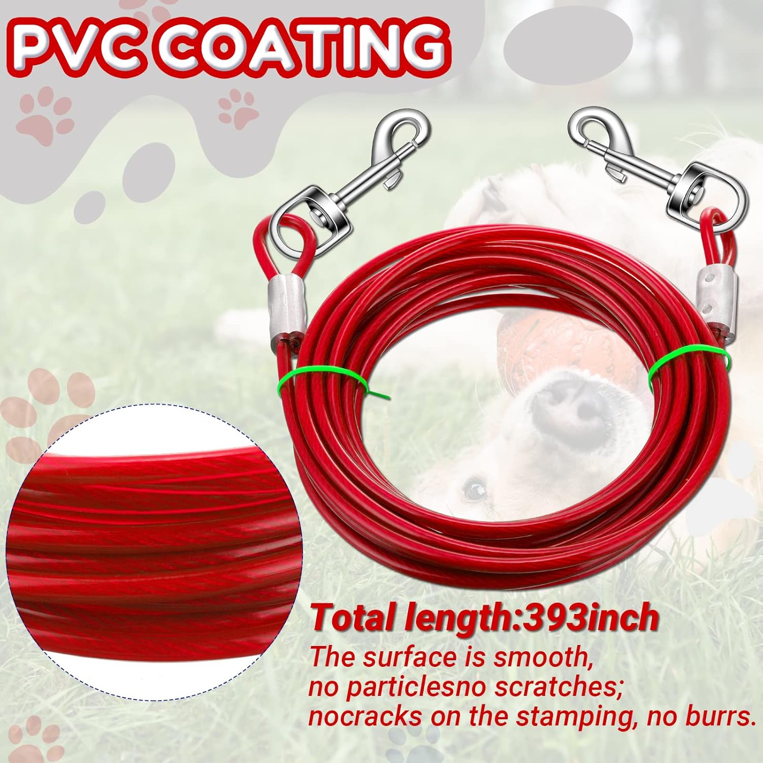 Amylove 2 Set Dog Tie Out Cable and Stake - 30ft Leash Chain, 16