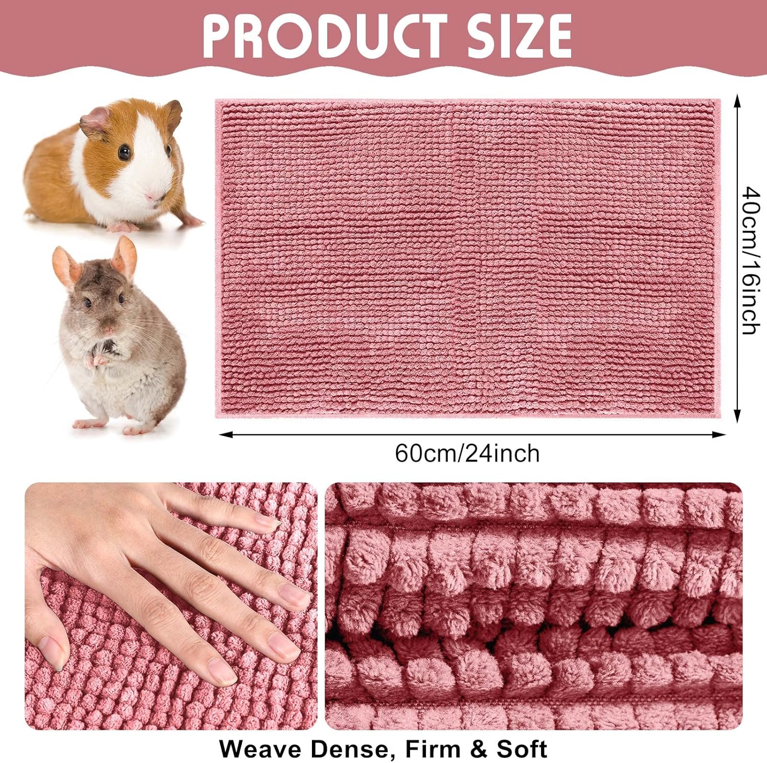 Amylove 4 Pcs Guinea Pig Cage Liner Washable Fleece Pee Pads Pet Dog Cat Bedding Training Mat for Small Animal Guinea Pig Puppy Bunny Hamster(16 x 24 Inch,Rectangular,Pink) - Image 1