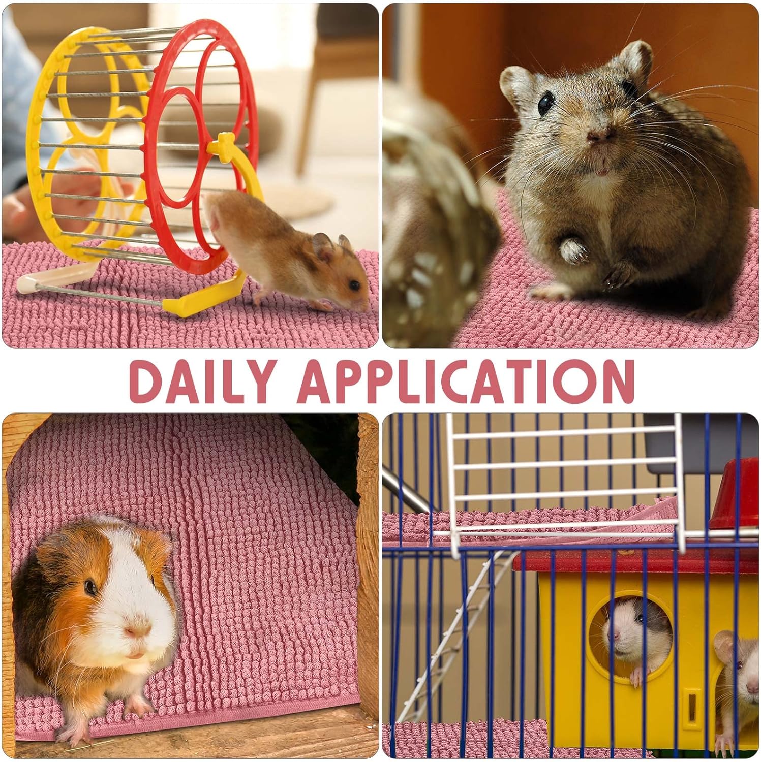Amylove 4 Pcs Guinea Pig Cage Liner Washable Fleece Pee Pads Pet Dog Cat Bedding Training Mat for Small Animal Guinea Pig Puppy Bunny Hamster(16 x 24 Inch,Rectangular,Pink) - Image 2