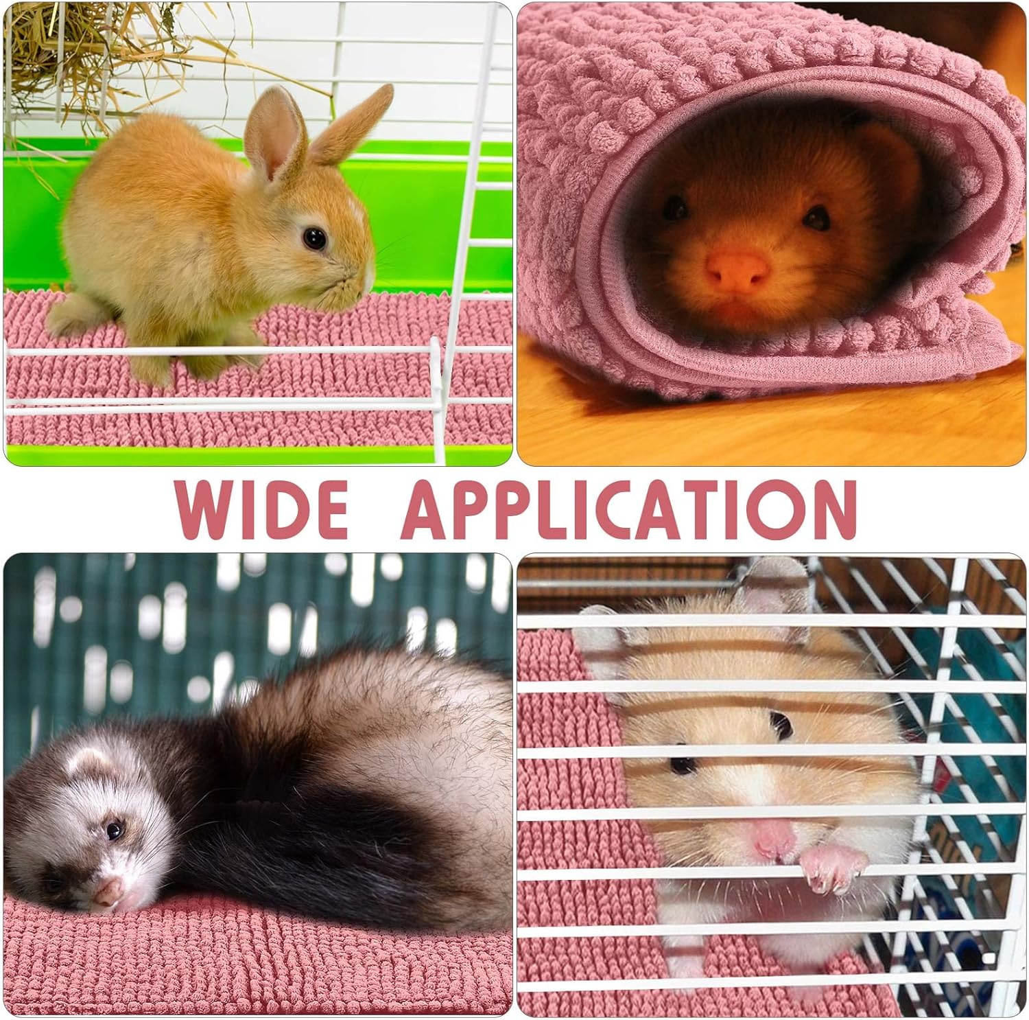 Amylove 4 Pcs Guinea Pig Cage Liner Washable Fleece Pee Pads Pet Dog Cat Bedding Training Mat for Small Animal Guinea Pig Puppy Bunny Hamster(16 x 24 Inch,Rectangular,Pink) - Image 4