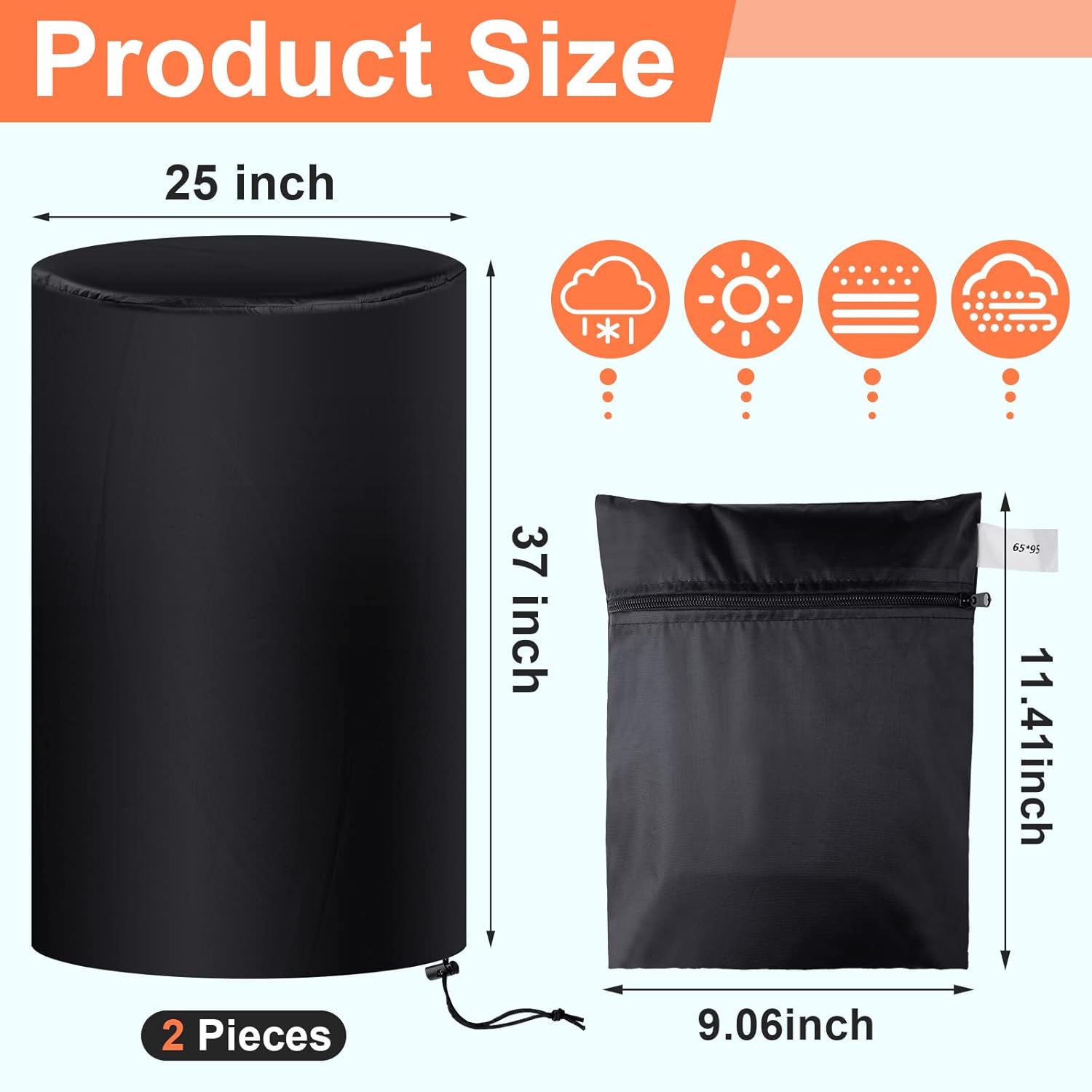 55 Gallon Drum Cover, 210D Oxford Cloth Water Storage Barrel Cover, 25 x 37 Inch Outdoor Waterproof Rain Snow Bucket lid with Drawstring, UV Protection, Anti Dust(2 Pcs) - Image 1