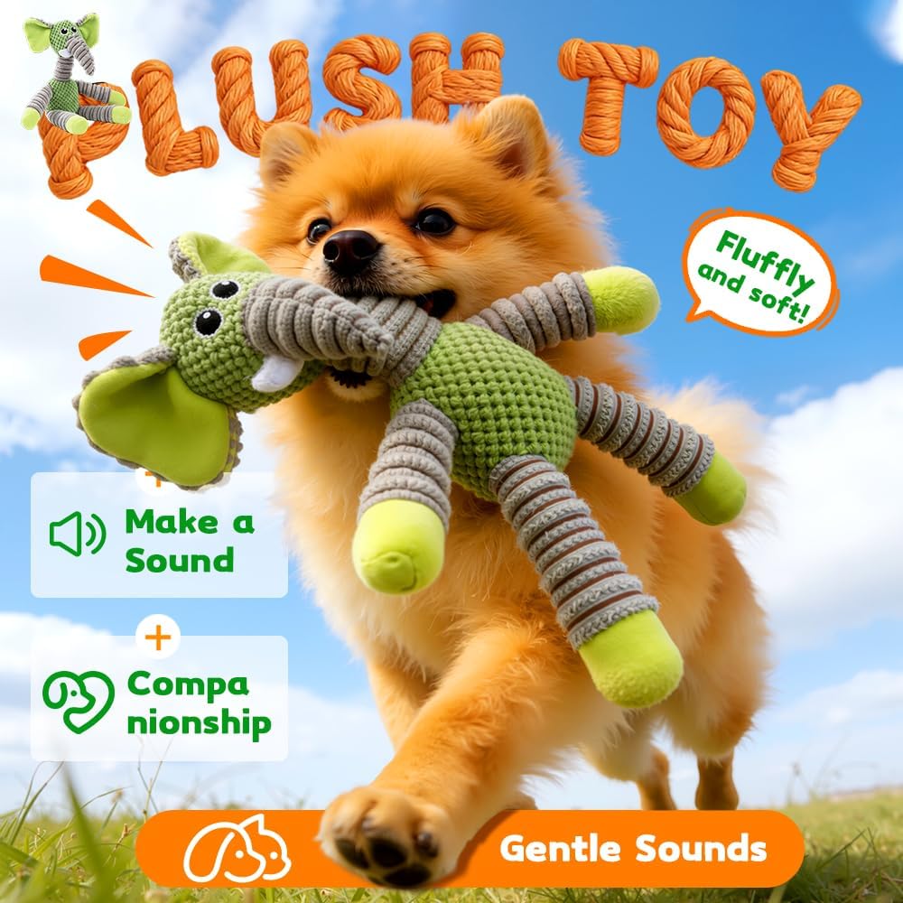 Linen Safari Companions Dog Toys, Durable Toy with Squeaker for Small Medium Large Dogs, Chew Resistant Animal Shaped Toys Aggressive Chewers Puppy Anxiety Relief (Elephant) Elephant - Image 2