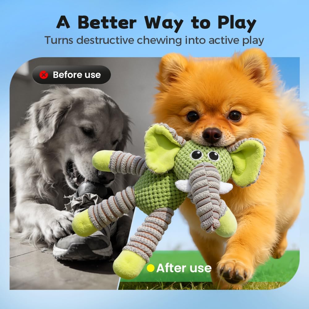 Linen Safari Companions Dog Toys, Durable Toy with Squeaker for Small Medium Large Dogs, Chew Resistant Animal Shaped Toys Aggressive Chewers Puppy Anxiety Relief (Elephant) Elephant - Image 3