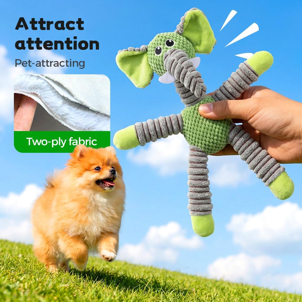 Linen Safari Companions Dog Toys, Durable Toy with Squeaker for Small Medium Large Dogs, Chew Resistant Animal Shaped Toys Aggressive Chewers Puppy Anxiety Relief (Elephant) Elephant - Image 4