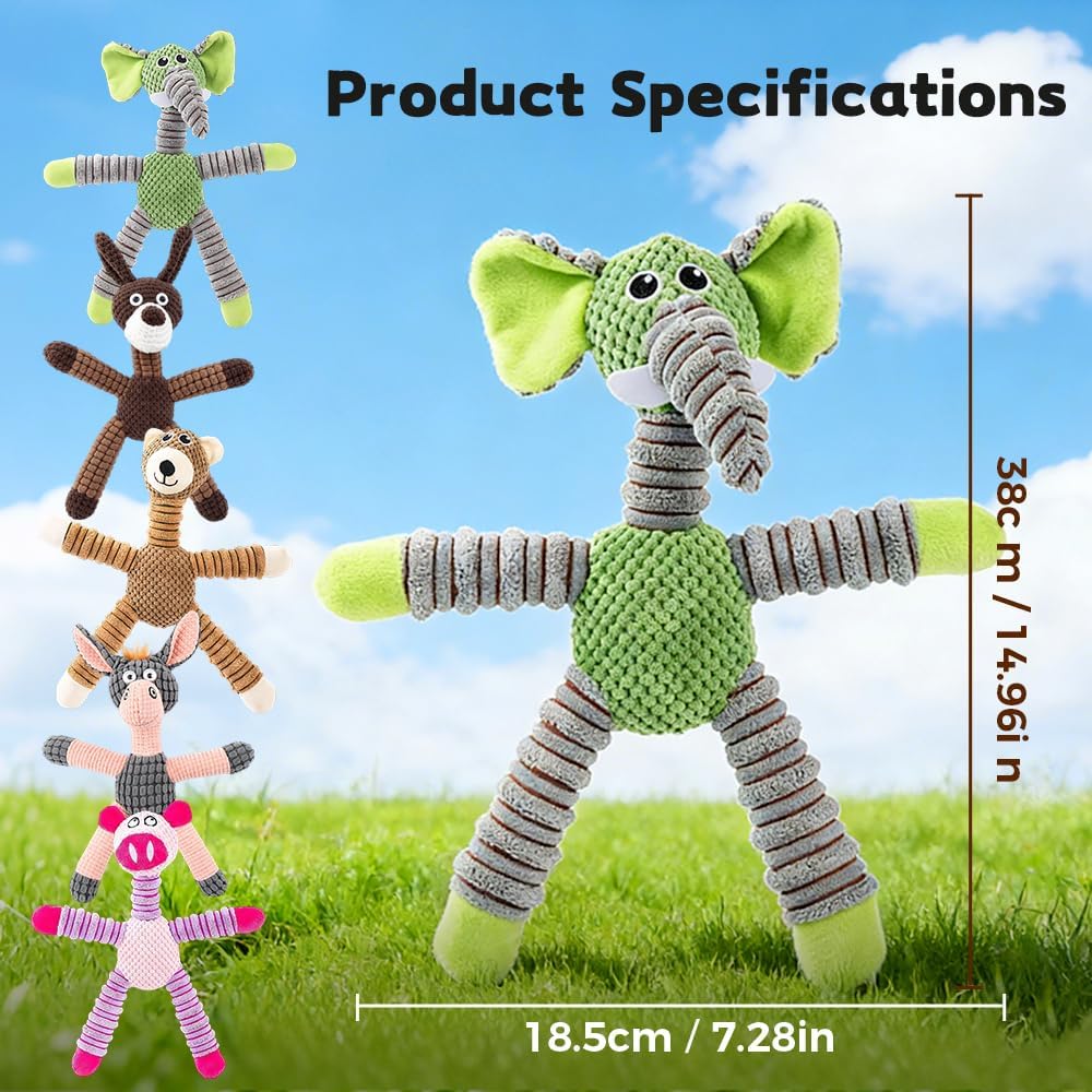 Linen Safari Companions Dog Toys, Durable Toy with Squeaker for Small Medium Large Dogs, Chew Resistant Animal Shaped Toys Aggressive Chewers Puppy Anxiety Relief (Elephant) Elephant - Image 6