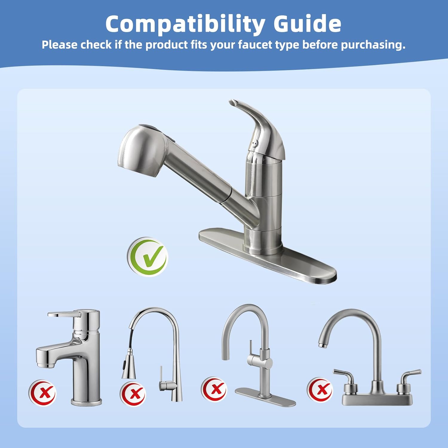 Pull Out Sink Sprayer Head Replacement, 2 Function Kitchen Sink Faucet Head, G1/2 or 13/16 Inch Thread Faucet Head Kitchen Tap Sprayer Spout, Chrome - Image 5