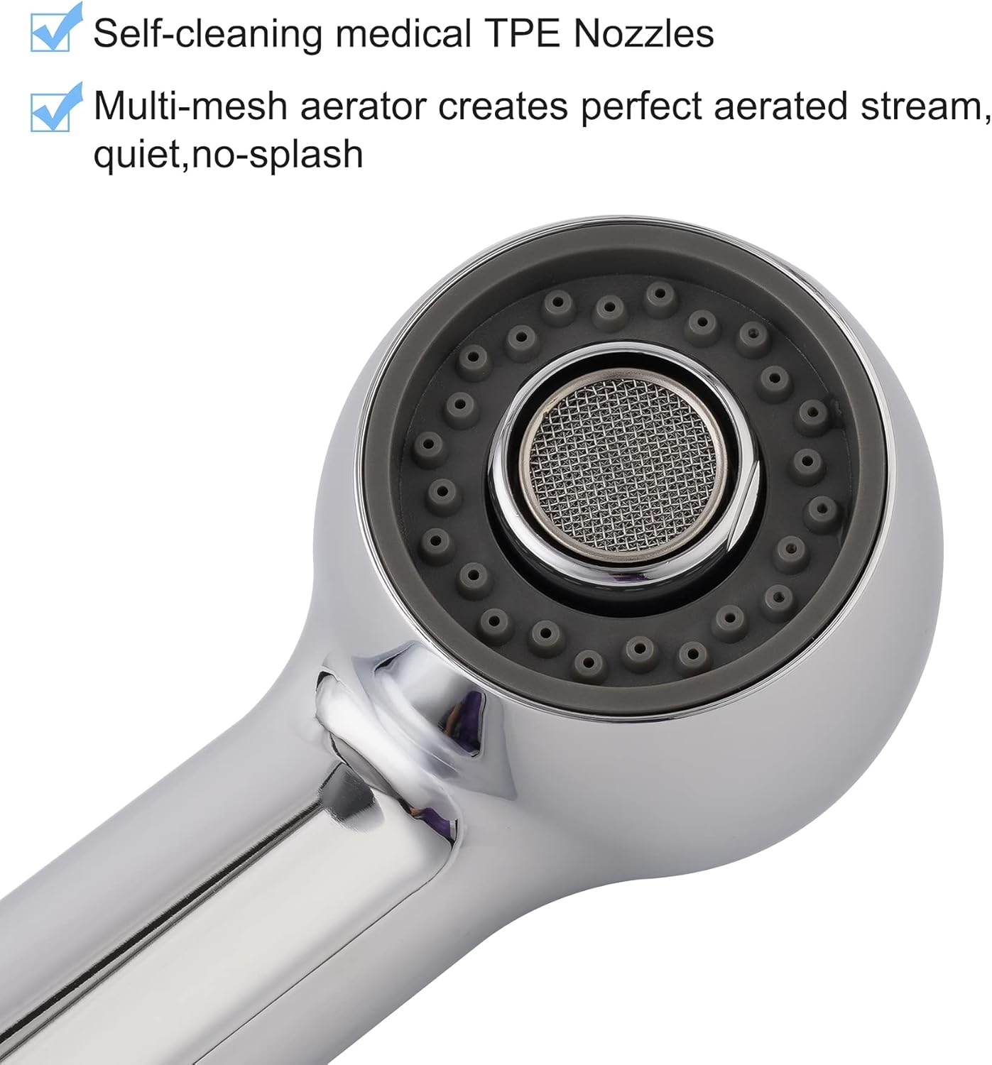 Pull Out Sink Sprayer Head Replacement, 2 Function Kitchen Sink Faucet Head, G1/2 or 13/16 Inch Thread Faucet Head Kitchen Tap Sprayer Spout, Chrome - Image 6
