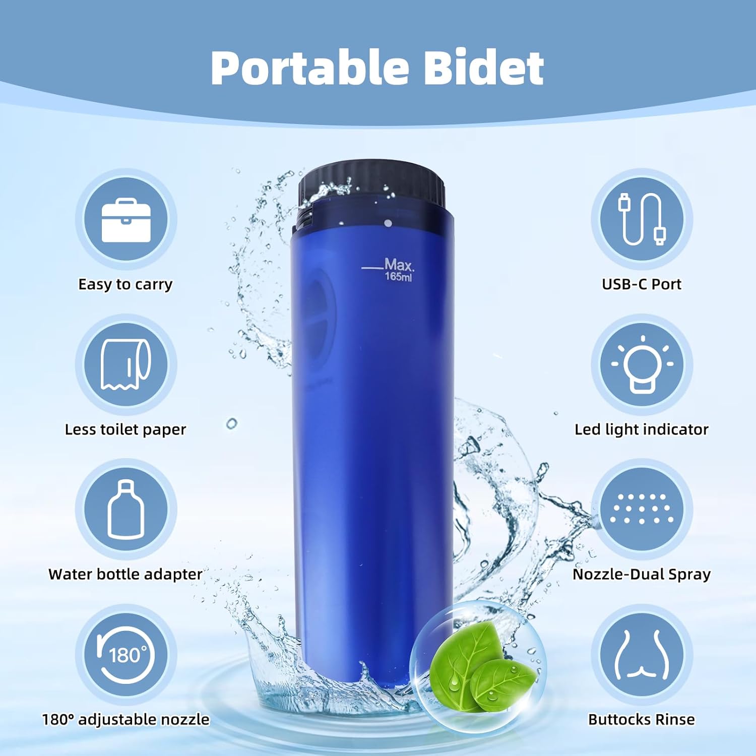 Portable Bidet for Travel, High Pressure Handheld Electric Sprayer, Rechargeable Travel Bidet for Women & Men, Personal Hygiene Cleaning, Soothing Postpartum Care, Blue - Image 3