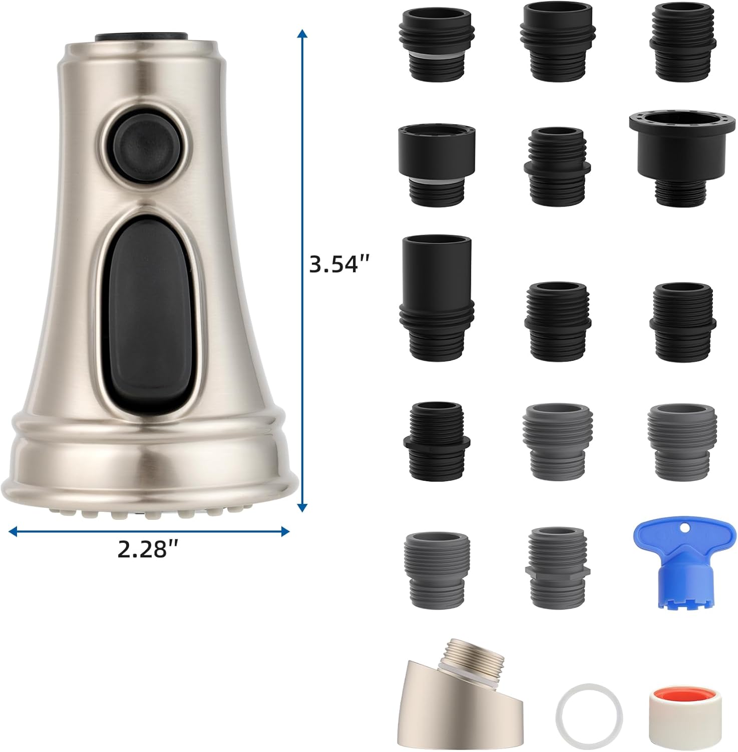 Kitchen Faucet Head Replacement, NSF/ANSI/CAN 61 & CUPC Certified, 3 Function Pull Down Faucet Spray Nozzle-15 Adapters Compatible with Moen, American Standard, Delta, Kohler - Brushed Nickel - Image 7