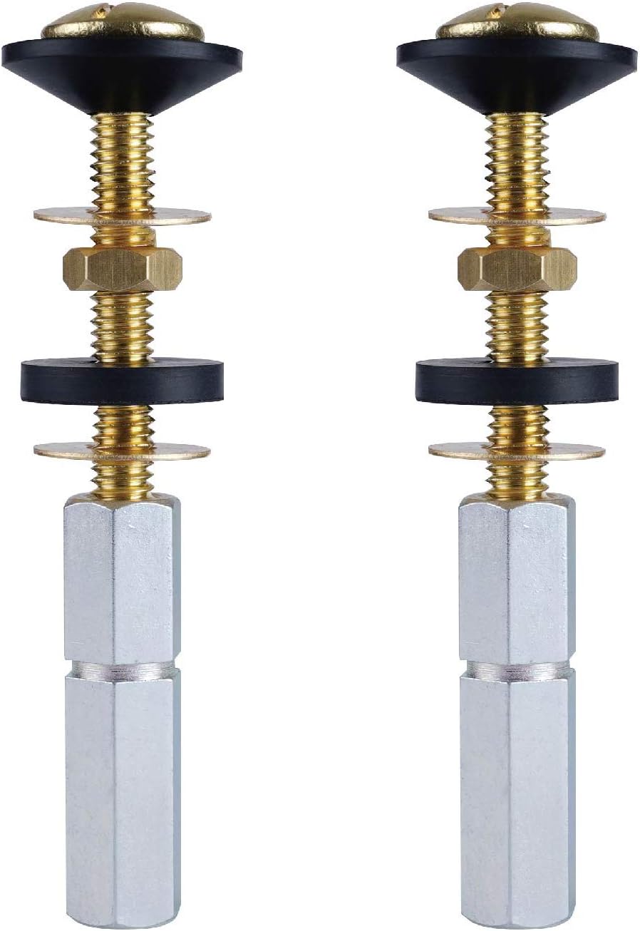 2 Pack Toilet Tank to Bowl Bolt Kits, Heavy Duty Bolts Toilet Bolts for Tank Solid Brass with Extra Long Nuts Easy to Install and Double Gaskets for Fastening - Image 1