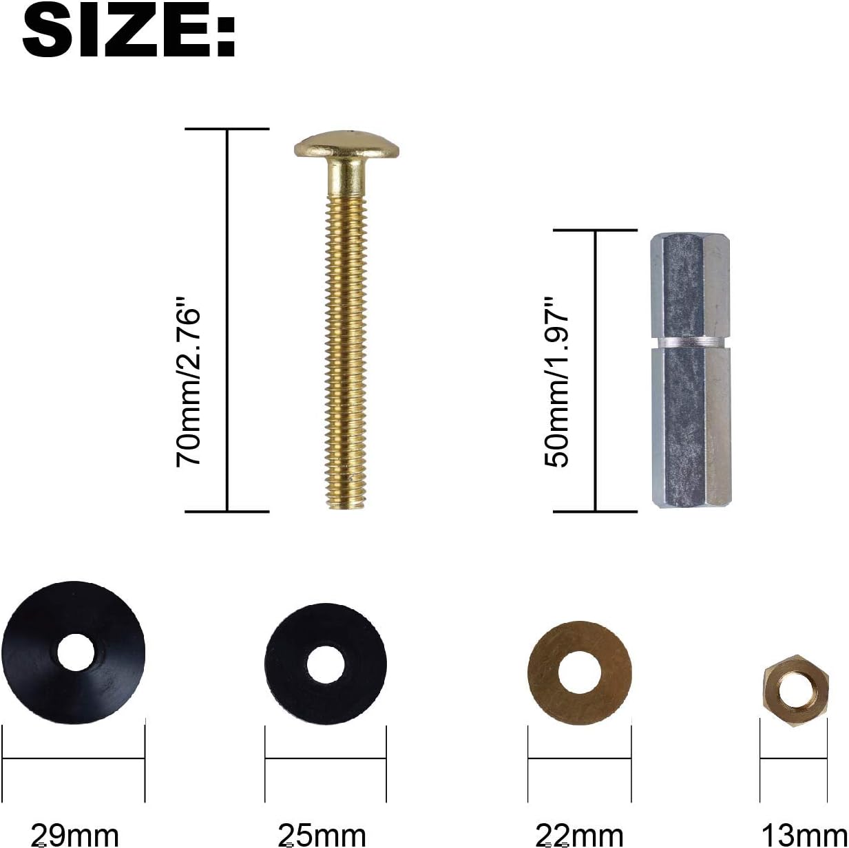 2 Pack Toilet Tank to Bowl Bolt Kits, Heavy Duty Bolts Toilet Bolts for Tank Solid Brass with Extra Long Nuts Easy to Install and Double Gaskets for Fastening - Image 4