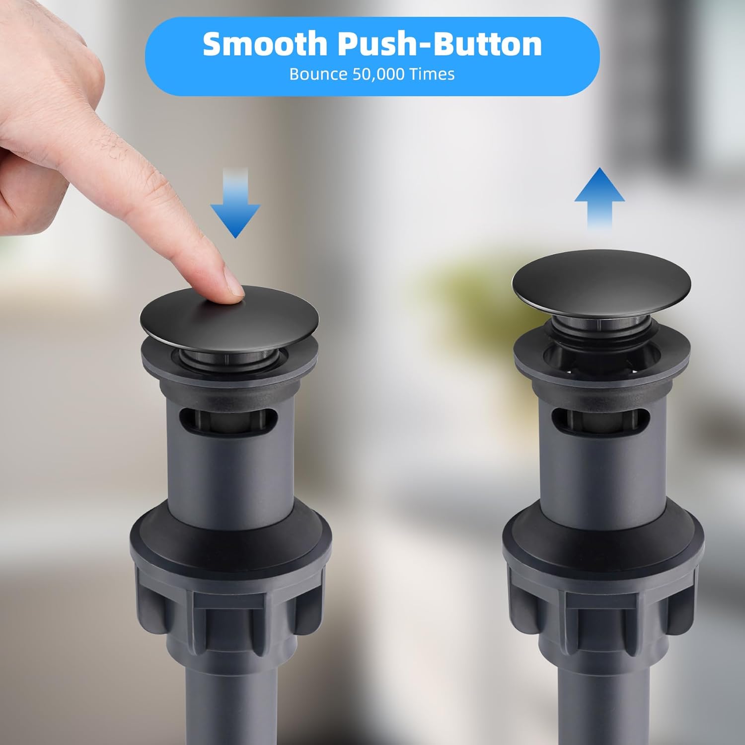 10 Pack Universal Bathroom Sink Drain Stopper, Pop Up Drain Strainer with Overflow, Push and Seal Sink Plug with Basket for Lavatory Vanity Vessel, Anti-Clogging Strainer, Matte Black - Image 2
