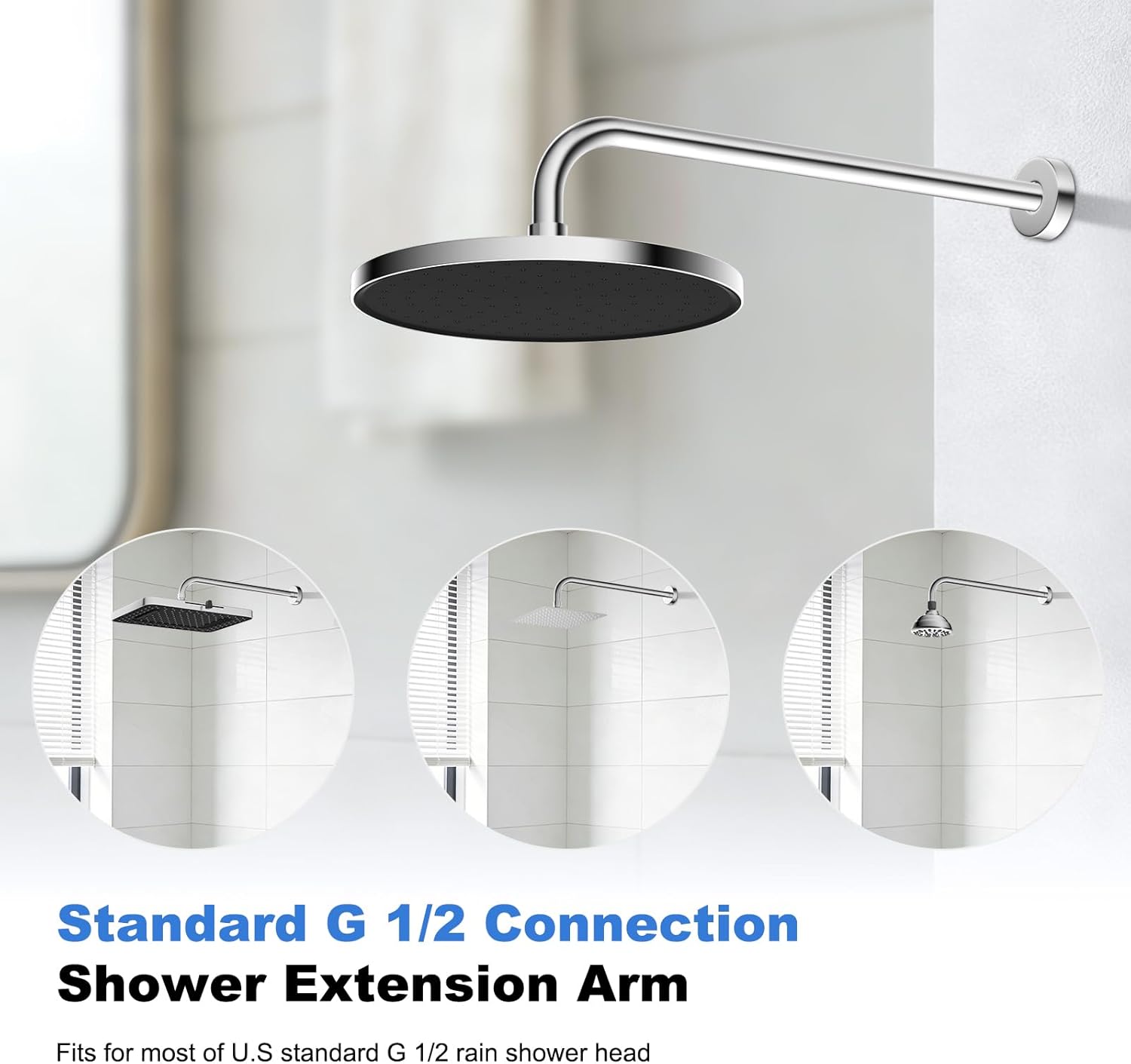 16 Inch All Metal Shower Extension Arm, Extra Long Extender with Flange, Stainless Steel Rainfall Shower Arm Water Outlet, Wall Mounted Shower Head Extender, Chrome - Image 5