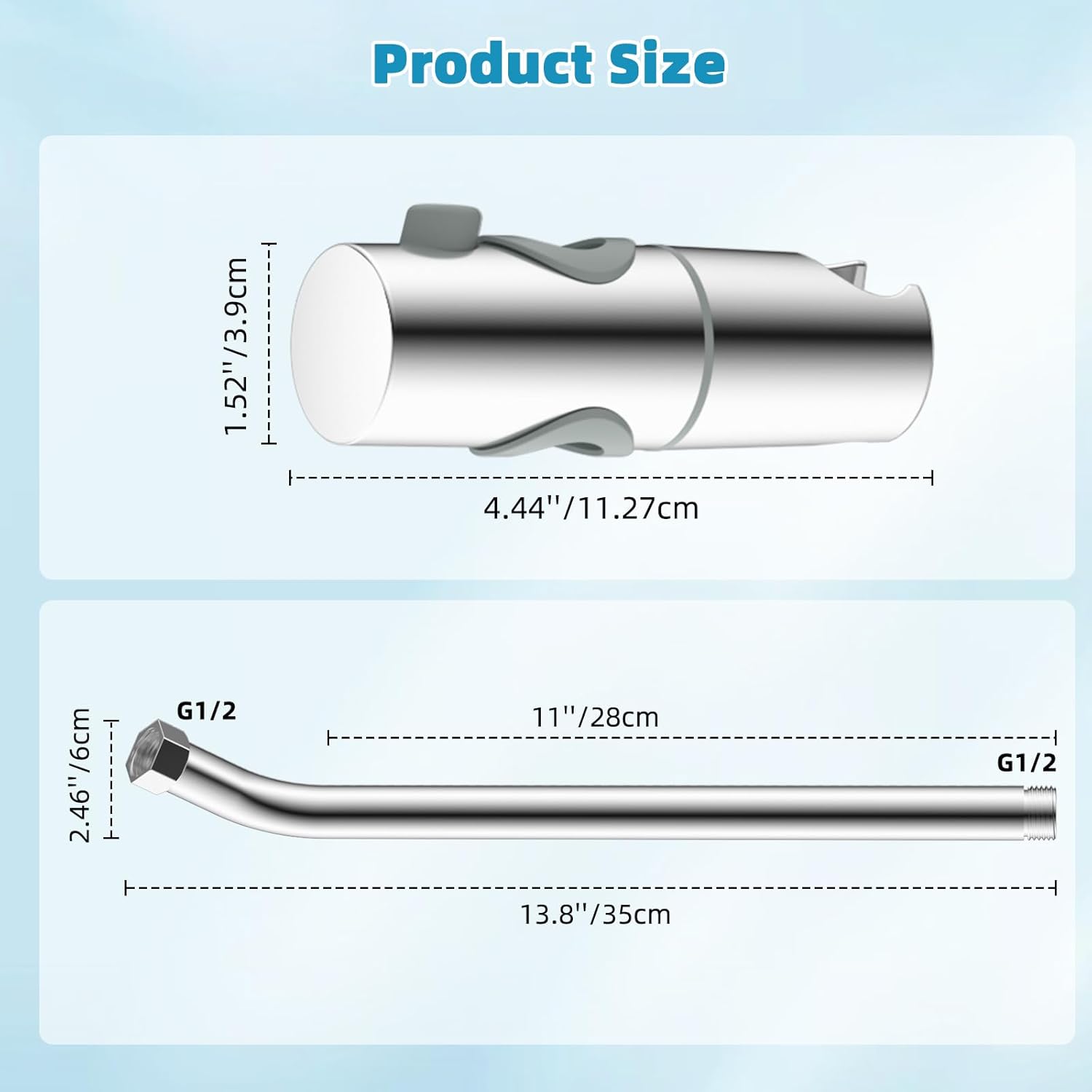 Shower Slide Bar with Handheld Shower Head Holder, Stainless Steel Shower Arm Extension Sliding Bar, Height & Angle Adjustment Showerhead Holder, Chrome - Image 8