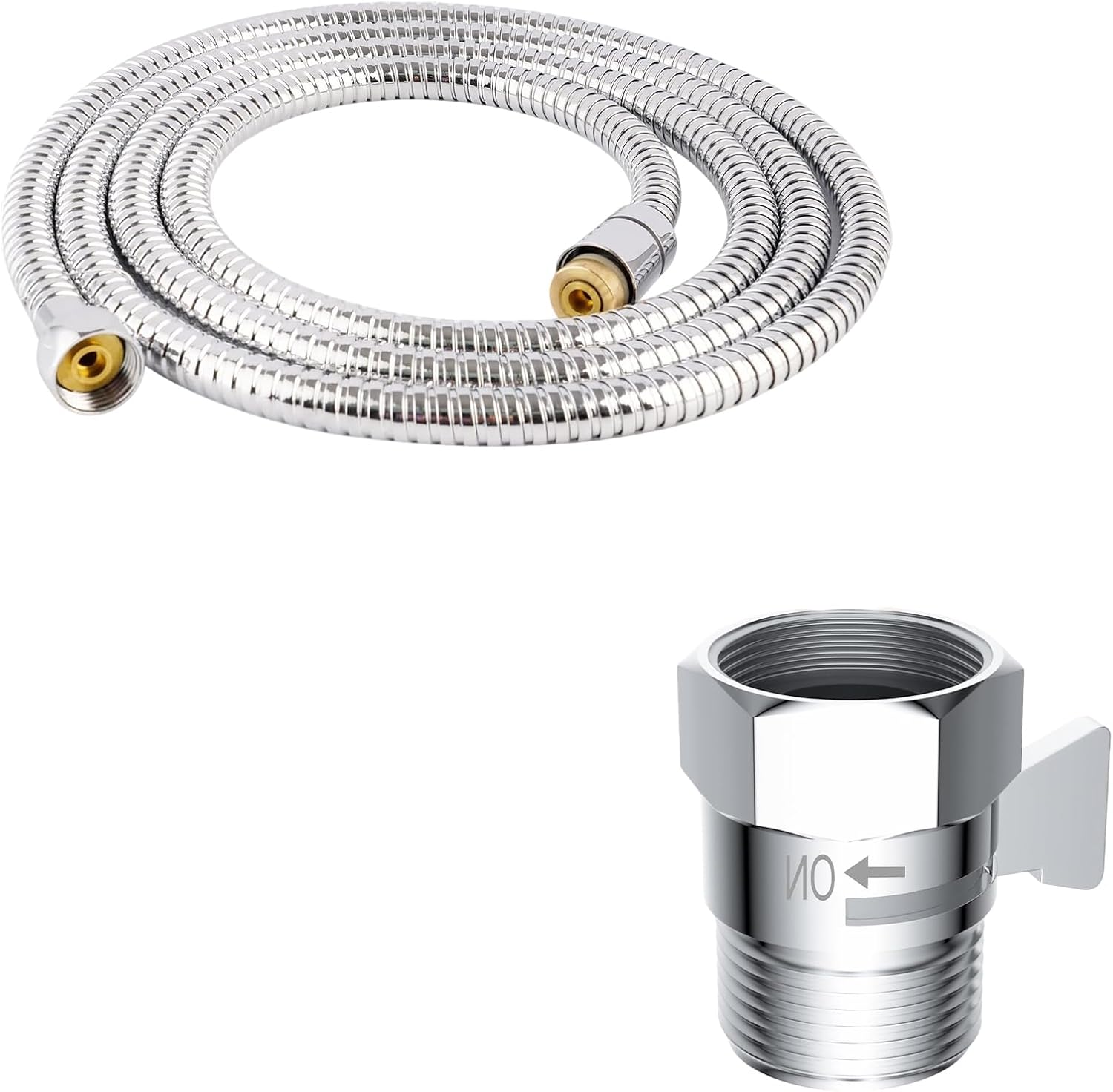 All Metal Shower Head Flow Control Valve, G1/2 Brass Shut-off Valve with Metal Handle Lever, 90 Inch Stainless Steel Extra Long Shower Hose Replacement, Brass Insert & Nut - Image 1