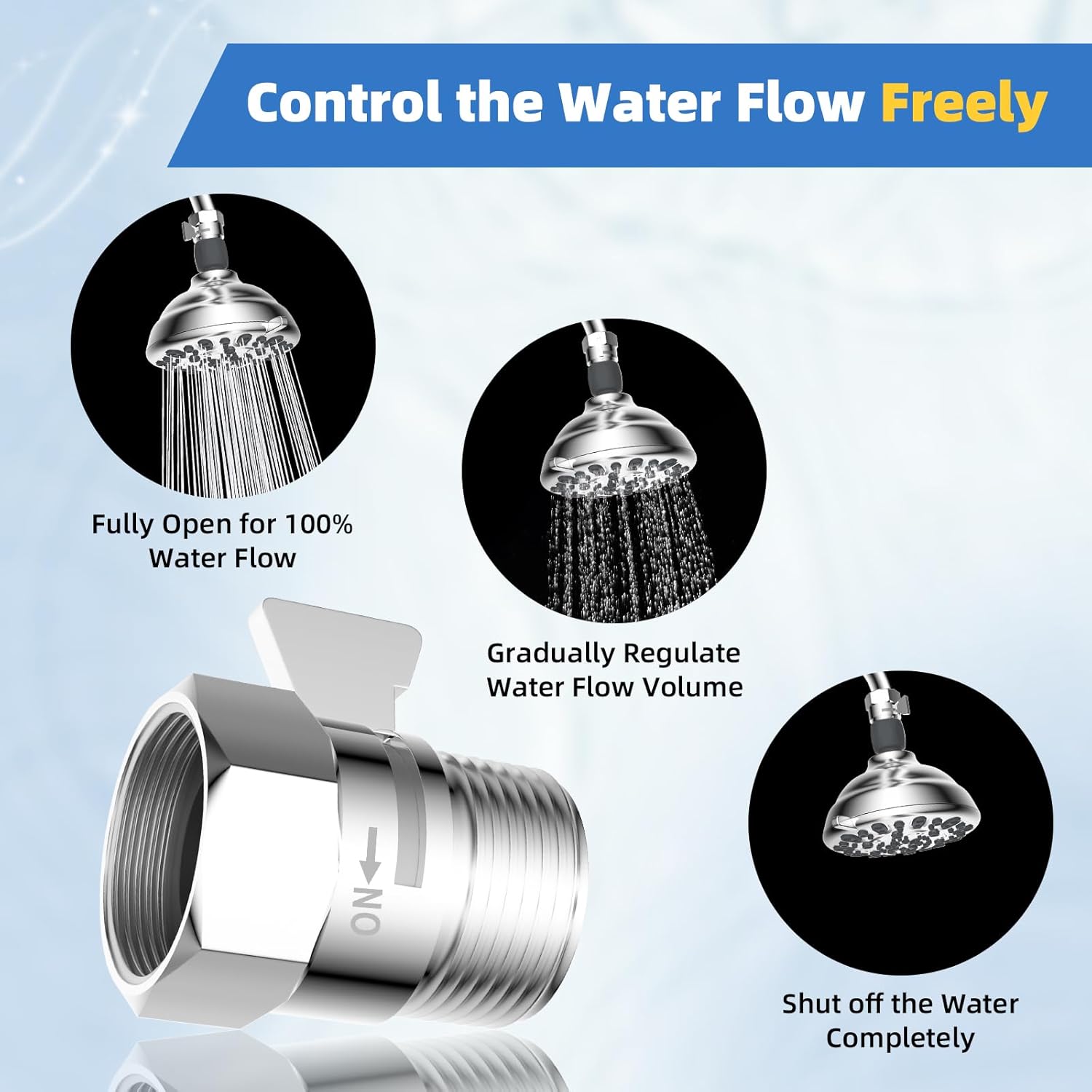 All Metal Shower Head Flow Control Valve, G1/2 Brass Shut-off Valve with Metal Handle Lever, 90 Inch Stainless Steel Extra Long Shower Hose Replacement, Brass Insert & Nut - Image 3