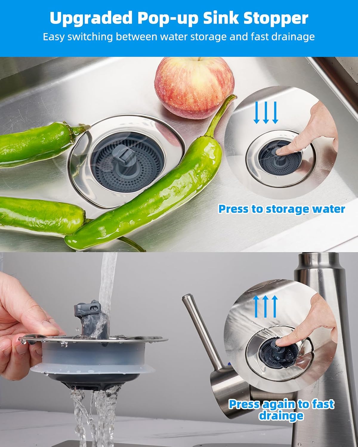 3 in 1 Bathroom & Kitchen Sink Drain Strainer - Image 3