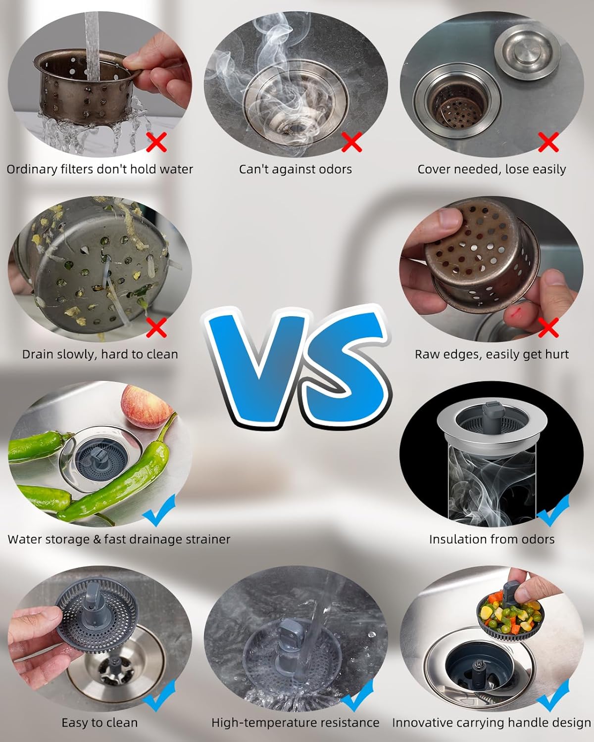 3 in 1 Bathroom & Kitchen Sink Drain Strainer - Image 4