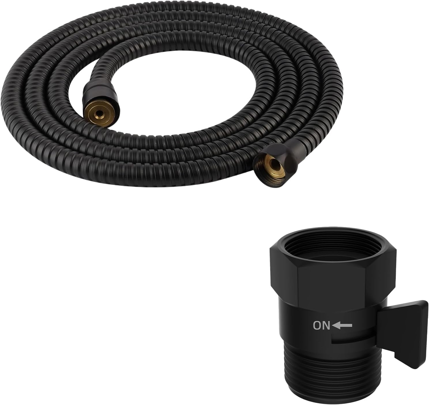 All Metal Shower Head Flow Control Valve, G1/2 Brass Shut-off Valve with Metal Handle Lever, with 90 Inch Stainless Steel Extra Long Shower Hose Replacement - Image 1