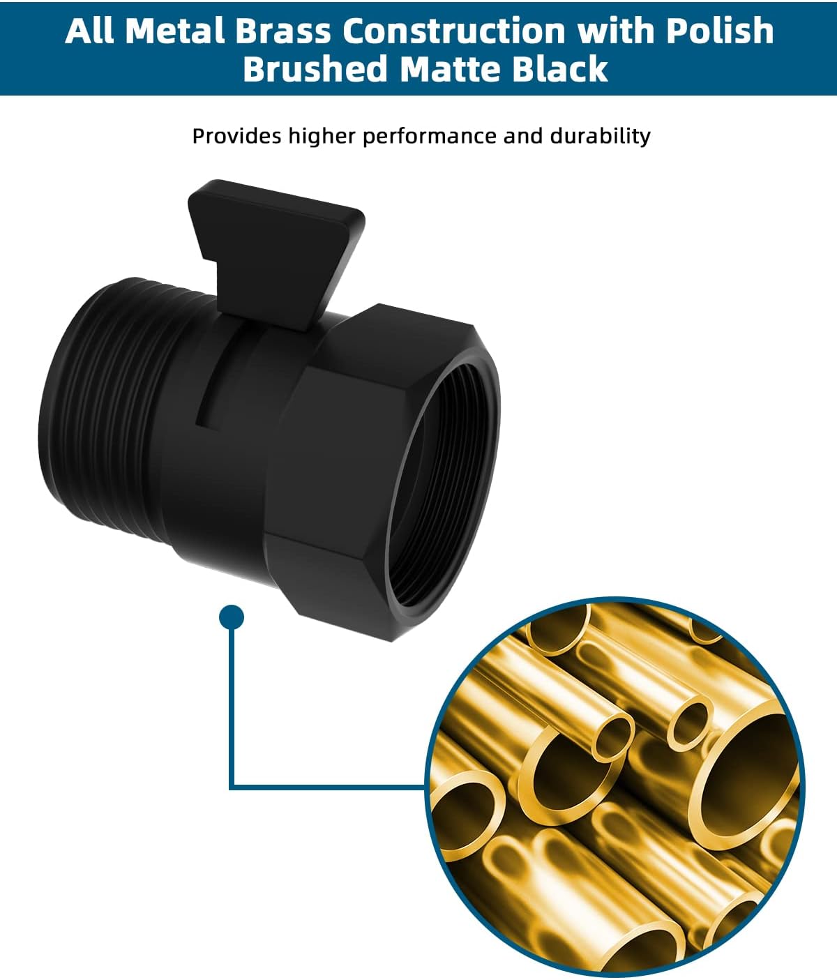 All Metal Shower Head Flow Control Valve, G1/2 Brass Shut-off Valve with Metal Handle Lever, with 90 Inch Stainless Steel Extra Long Shower Hose Replacement - Image 2