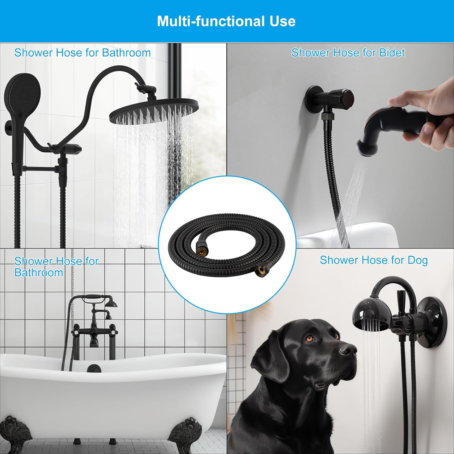 All Metal Shower Head Flow Control Valve, G1/2 Brass Shut-off Valve with Metal Handle Lever, with 90 Inch Stainless Steel Extra Long Shower Hose Replacement - Image 7