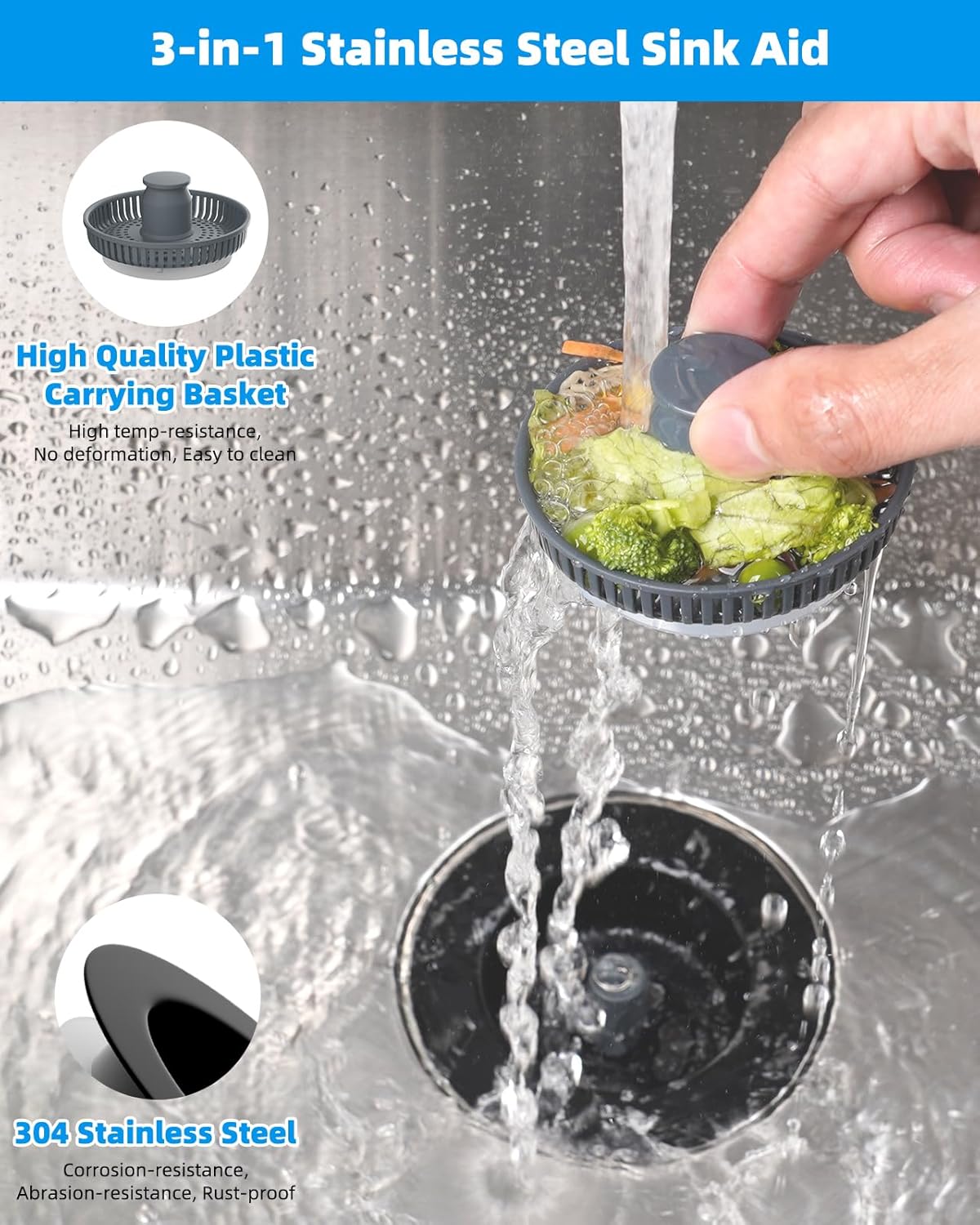 Upgraded 3 in 1 Bathroom & Kitchen Sink Drain Strainer - Image 7