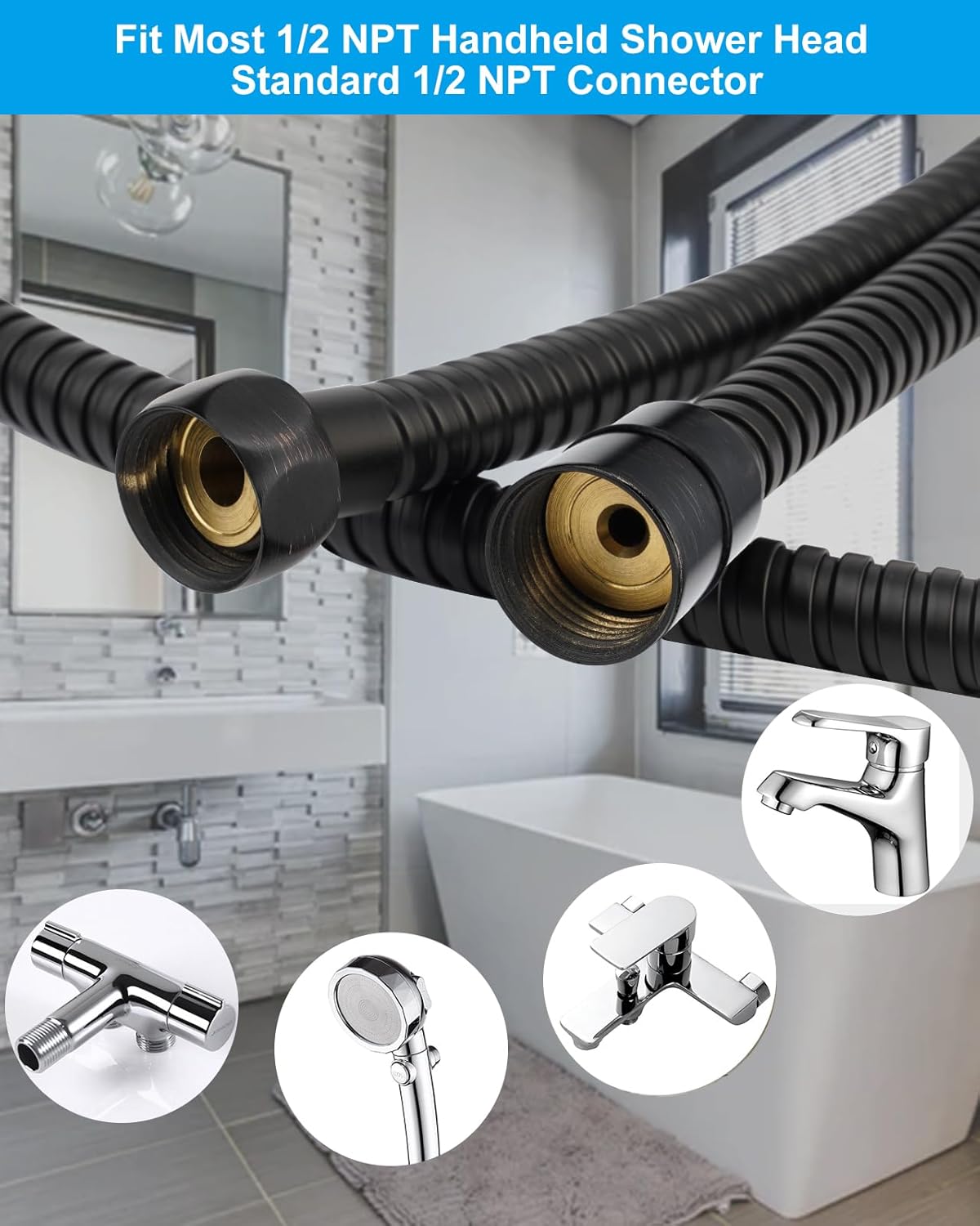 All Metal 90 Inch Stainless Steel Extra Long Shower Hose Replacement, 4 Spray Handheld Showerhead Set, Anti-Twist Handheld Shower Head Hose Extension - Image 6