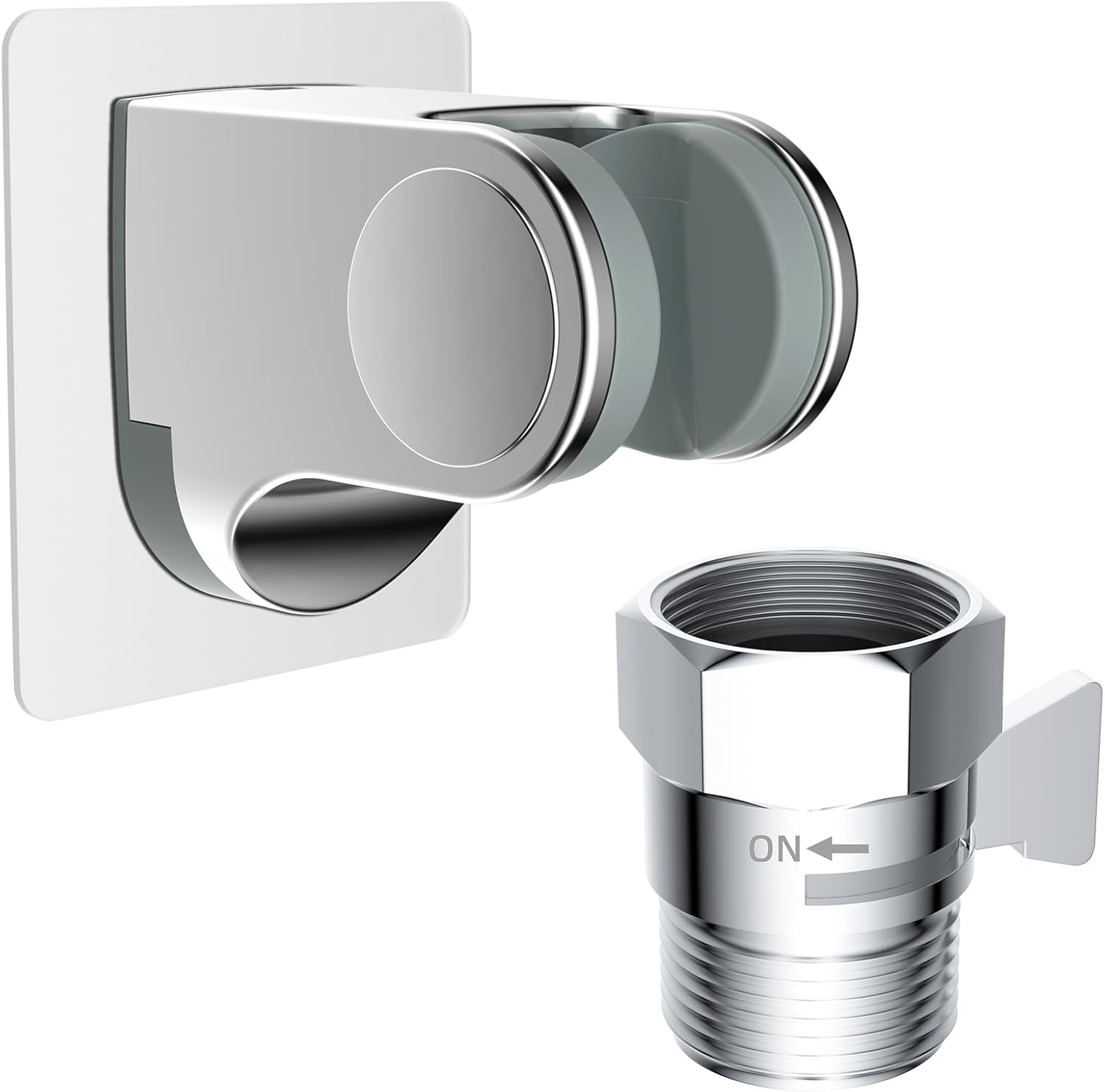 All Metal Shower Head Flow Control Valve with Showerhead Holder, G1/2 Brass Shut-off Valve with Metal Handle Lever, Strong Adhesive and Waterproof Handheld Holder and Bracket, Chrome - Image 1