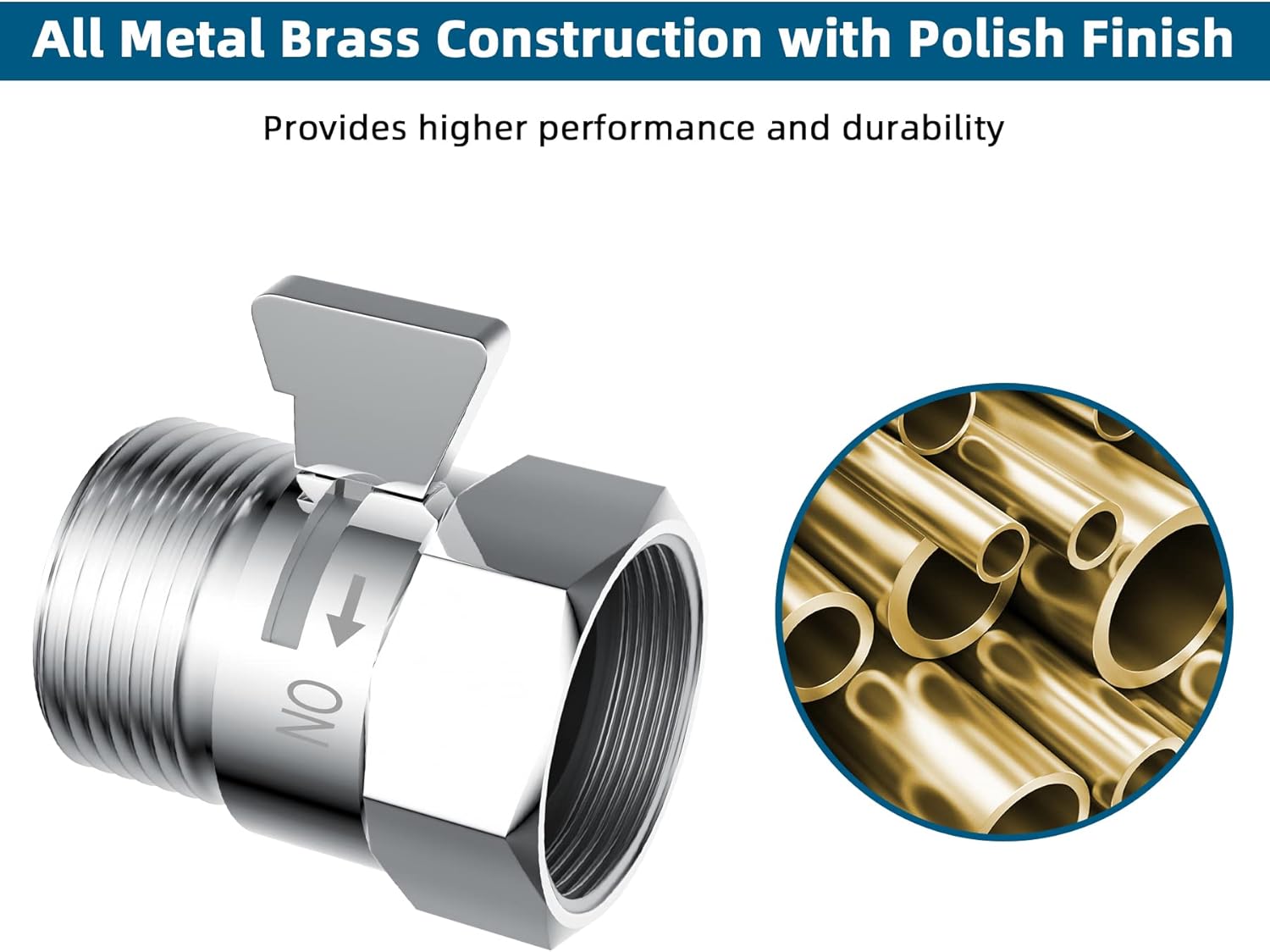 All Metal Shower Head Flow Control Valve with Showerhead Holder, G1/2 Brass Shut-off Valve with Metal Handle Lever, Strong Adhesive and Waterproof Handheld Holder and Bracket, Chrome - Image 2
