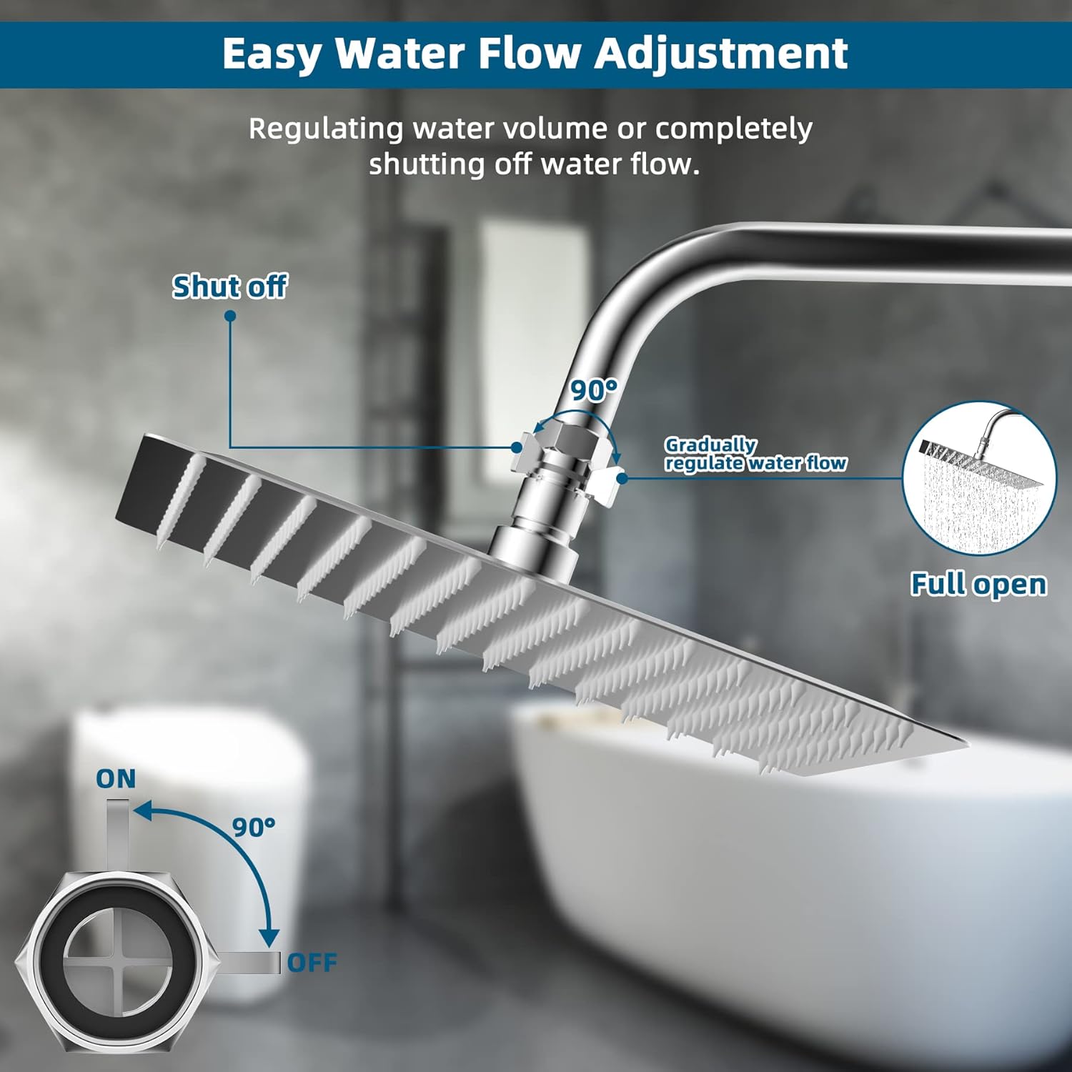 All Metal Shower Head Flow Control Valve with Showerhead Holder, G1/2 Brass Shut-off Valve with Metal Handle Lever, Strong Adhesive and Waterproof Handheld Holder and Bracket, Chrome - Image 3