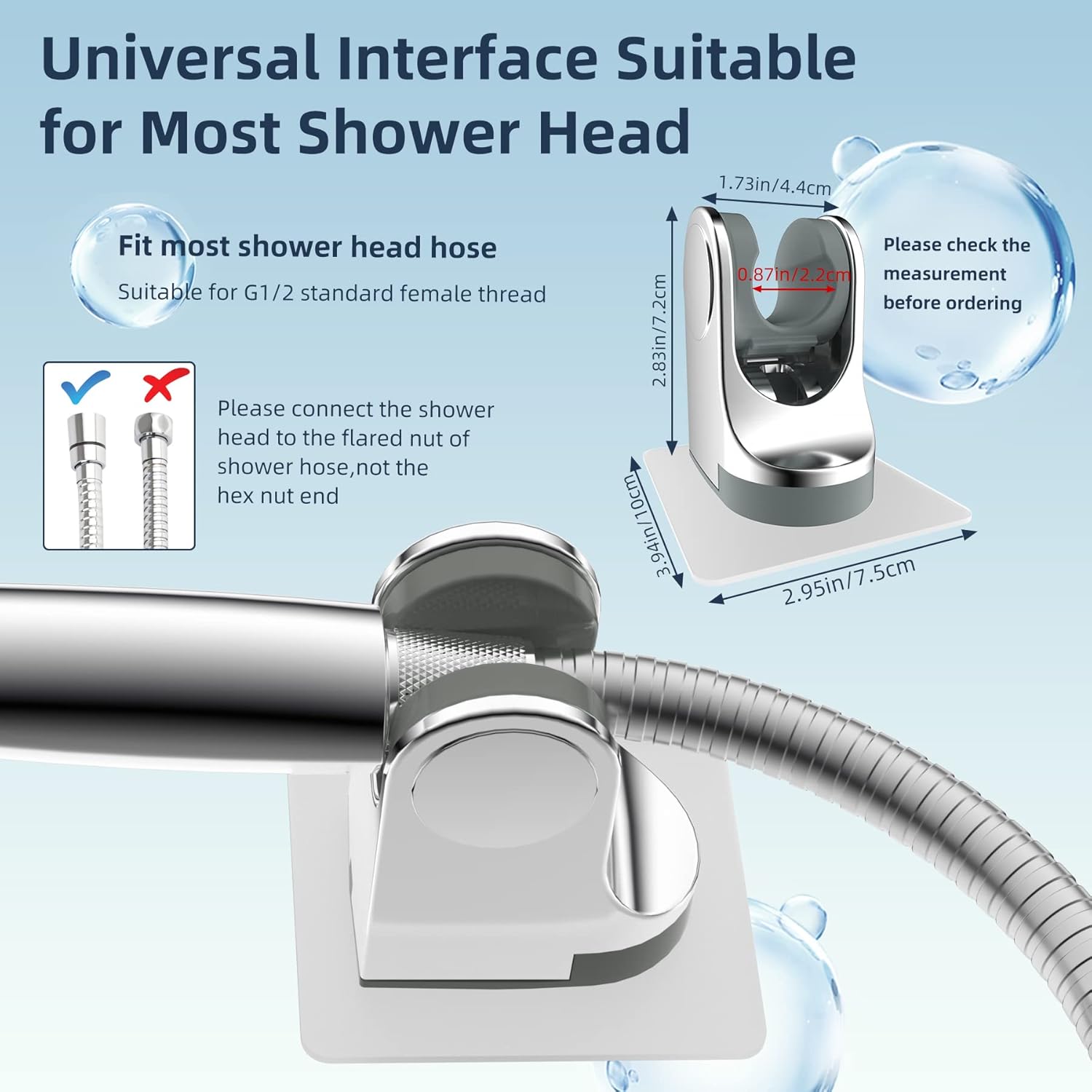 All Metal Shower Head Flow Control Valve with Showerhead Holder, G1/2 Brass Shut-off Valve with Metal Handle Lever, Strong Adhesive and Waterproof Handheld Holder and Bracket, Chrome - Image 7