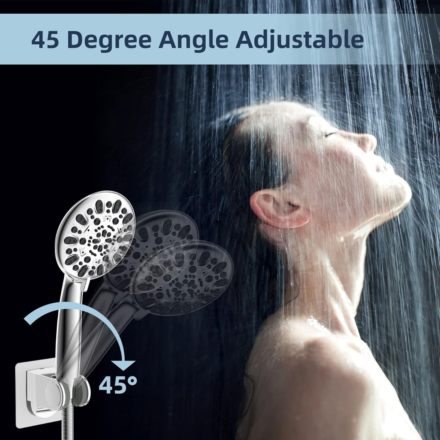 All Metal Shower Head Flow Control Valve with Showerhead Holder, G1/2 Brass Shut-off Valve with Metal Handle Lever, Strong Adhesive and Waterproof Handheld Holder and Bracket, Chrome - Image 8