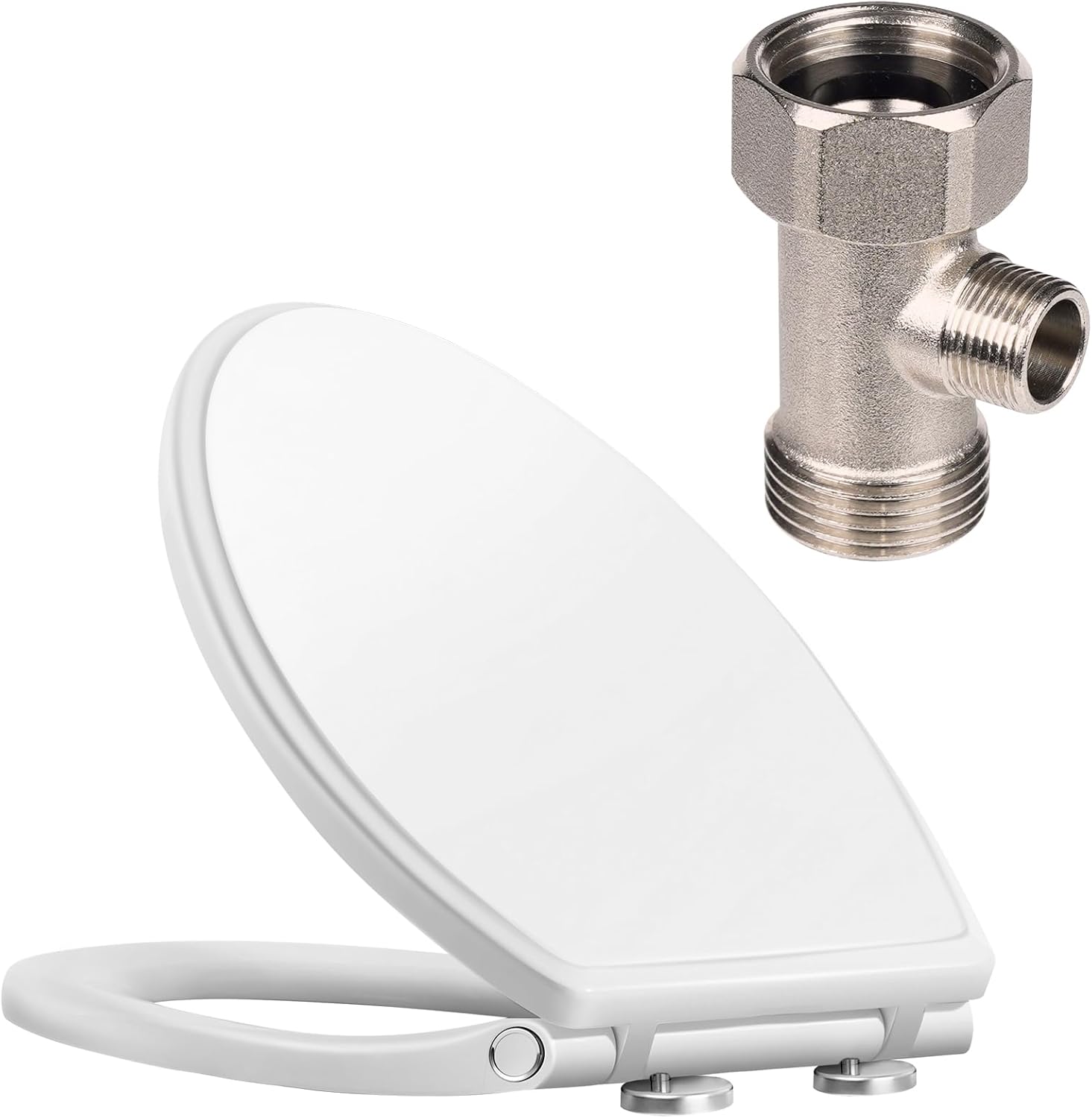Premium Elongated Toilet Seat with Bidet T Adapter, Metal T Valve for Bidet(7/8” x 7/8” x 3/8”) - Image 1