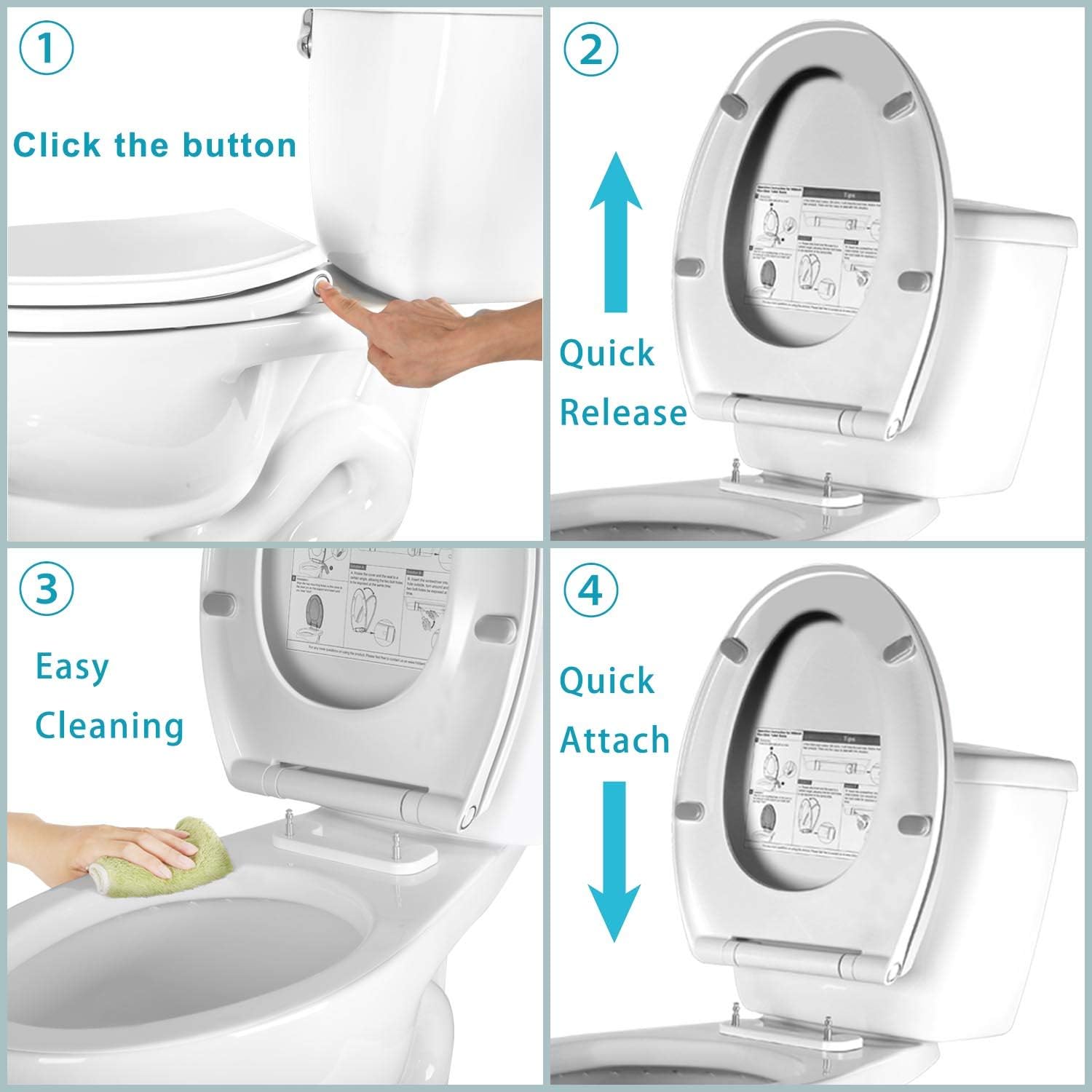 Premium Elongated Toilet Seat with Bidet T Adapter(7/8” x 7/8” x 3/8”) - Image 5