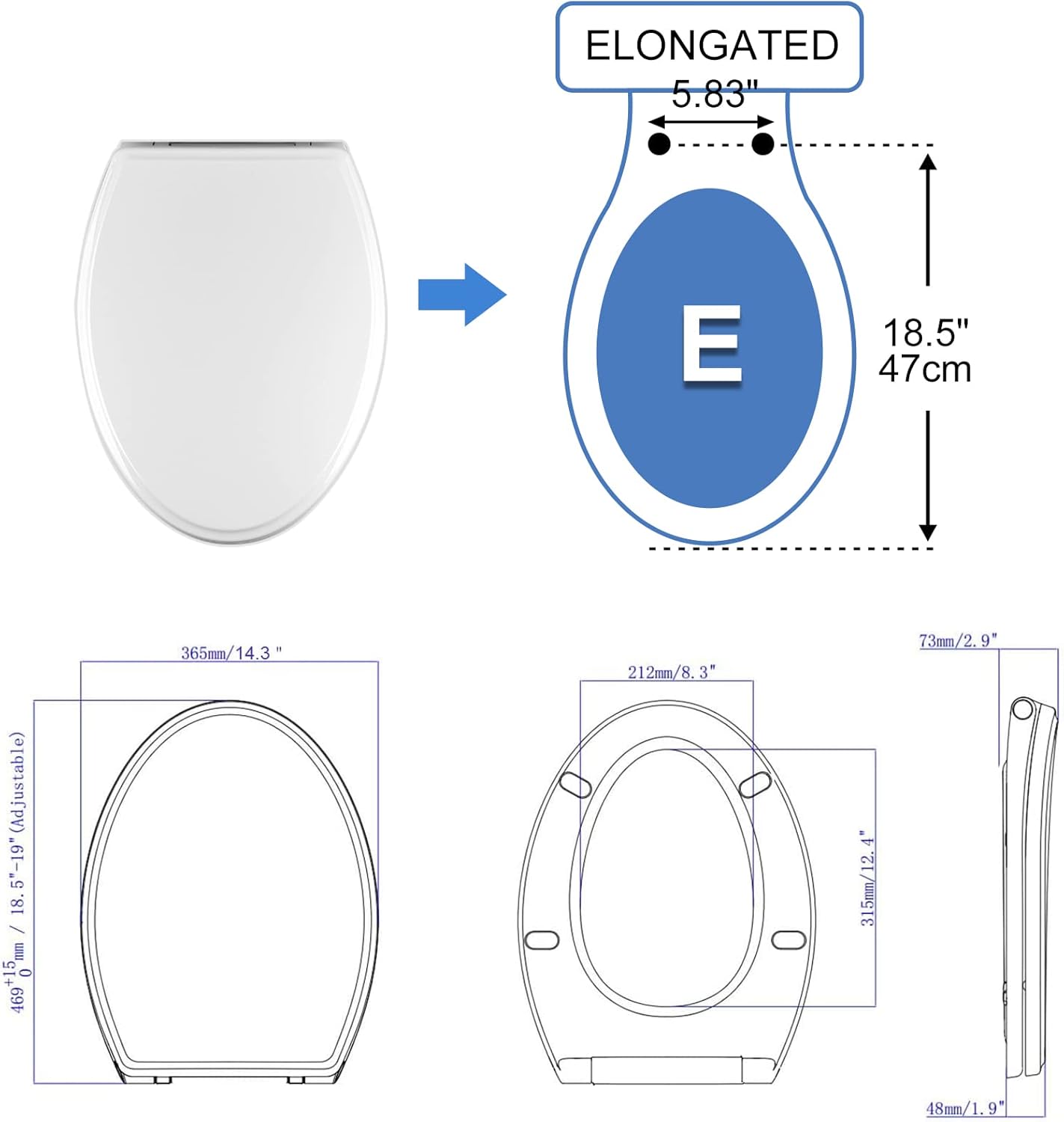 Premium Elongated Toilet Seat with Toilet Seat Bumpers - Image 5