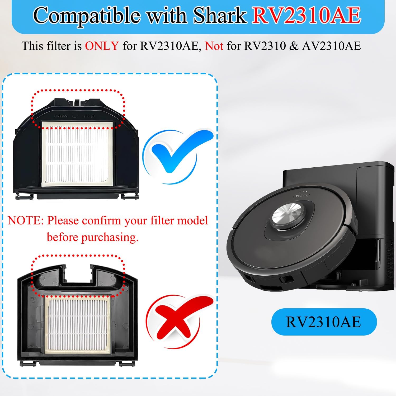 RV2310AE Replacement Parts for Shark RV2310AE Matrix Robot Vacuum Cleaner Accessories Kit, 1 Main Brush, 6 Side Brushes, 2 Filters, 2 Sets Foam Filters, 1 Cleaning Brush - Image 2