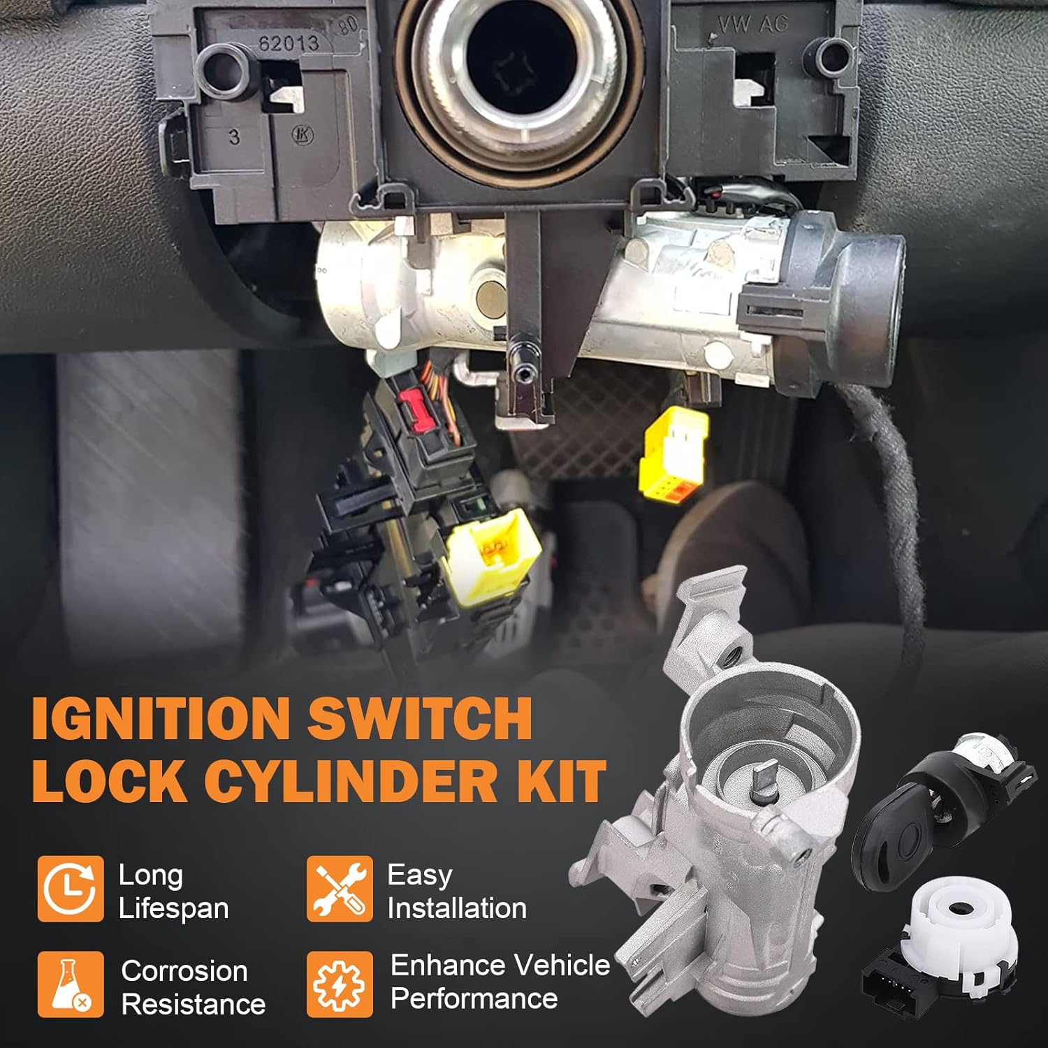 Ignition Switch Lock Cylinder 1K0905851B for Volkswagen VW Jetta 2.5 GTI MK5 Rabbit Golf EOS Tiguan Audi A3 R8 Ignition Starter Switch Replace 1K0905865 5Q0905865A Ignition Lock Cylinder with Key - Image 2