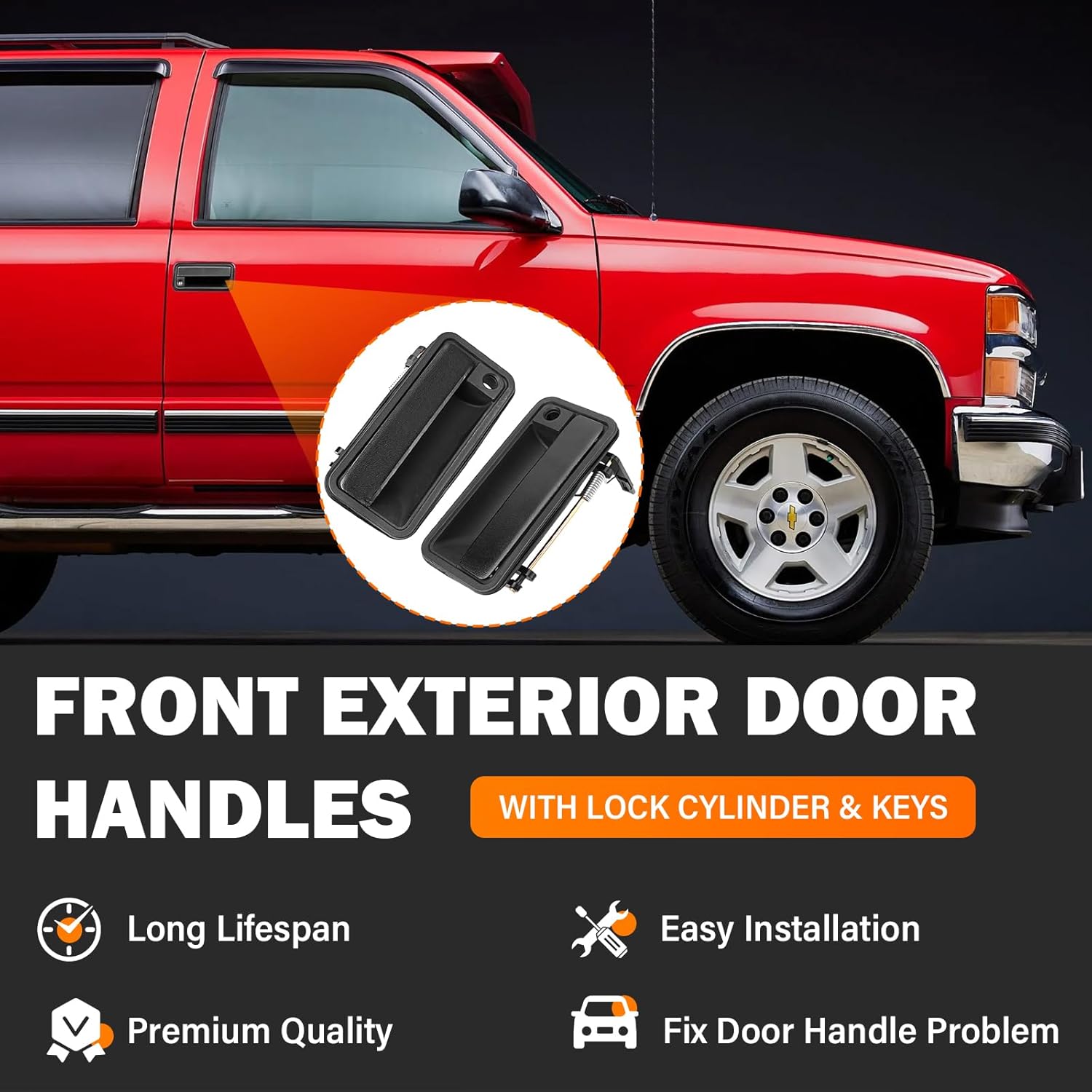 Exterior Door Handle w/Lock Cylinder & Keys for Chevy C1500 C2500 C3500 K1500 K2500 K3500 GMC Yukon Front/Rear Left & Right Chevrolet GMC Truck Door Handles Replace 15742229 15742230 15742233 15742234 - Image 2