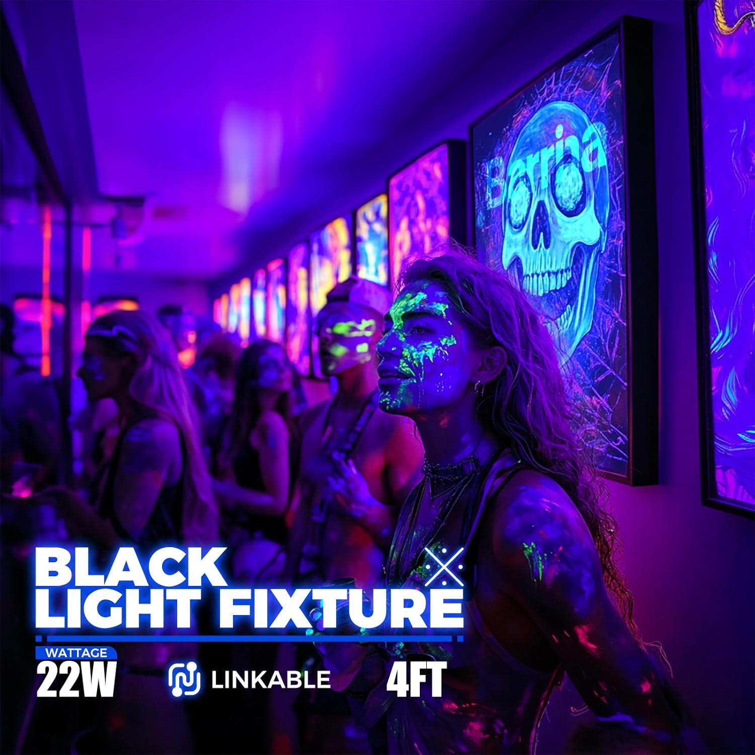 UV LED Blacklight Bar, 22W 4ft, T5 Integrated Bulb, Black Light Fixture for Blacklight Poster, Halloween Decorations and Christmas Party, Fun Atmosphere with Built-in on, Off Switch (4-Pack) - Image 2
