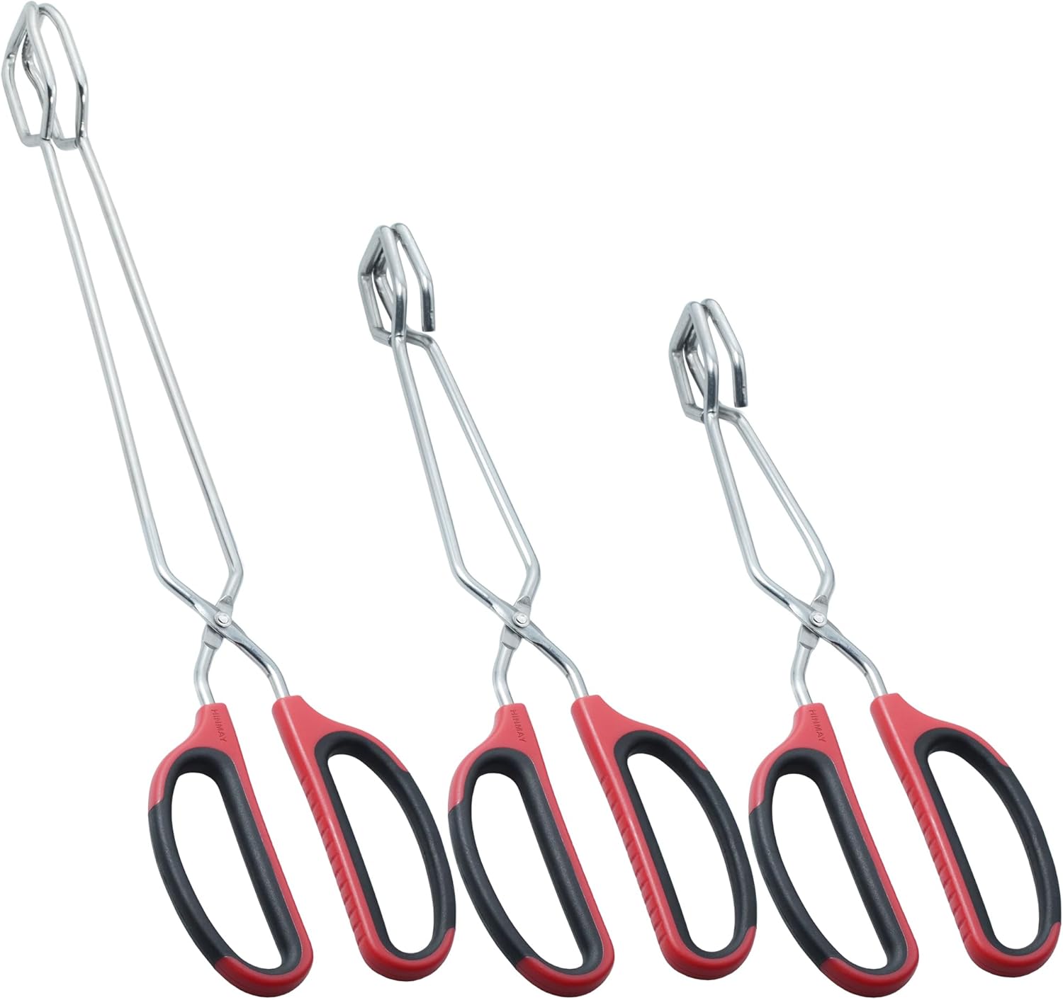 Stainless Steel Kitchen Scissor Tongs Set for Cooking, Grilling & Serving, 3-Piece with Red Handle (10/12/16 Inch) - Image 1