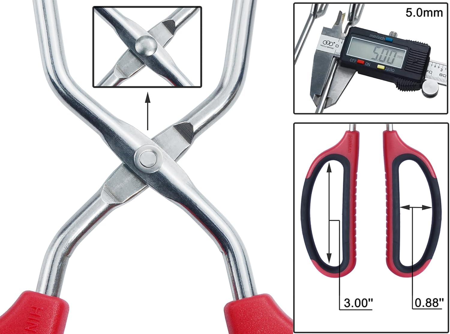 Stainless Steel Kitchen Scissor Tongs Set for Cooking, Grilling & Serving, 3-Piece with Red Handle (10/12/16 Inch) - Image 3